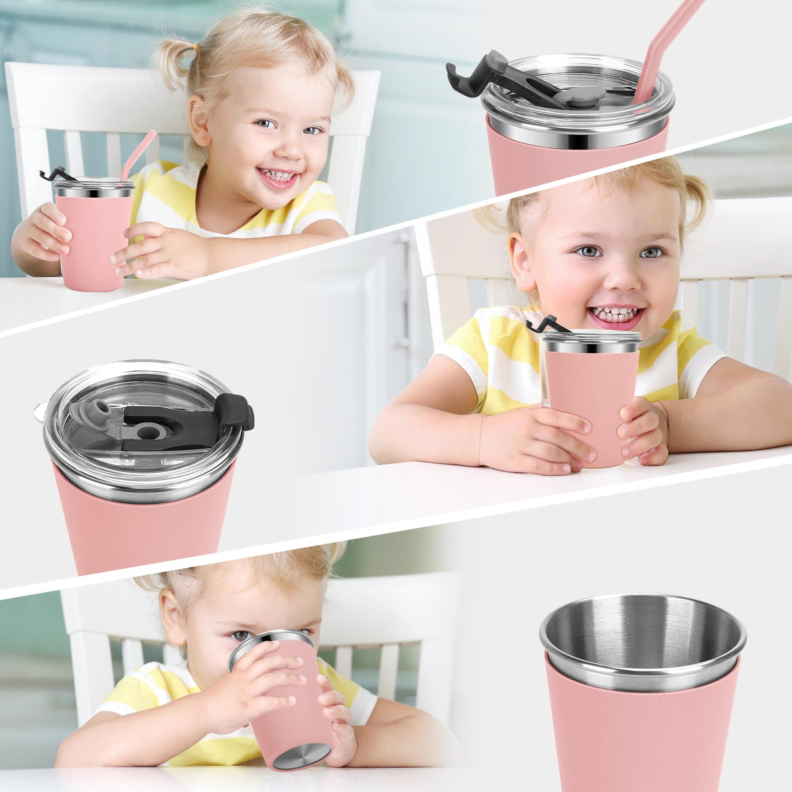 **5 Pack 12oz Stainless Steel Kids Cups with Lids & Straws - Leakproof, Unbreakable, Spill Proof Sippy Cups for School, Travel, Outdoor, and Home Use (Multicolor)**