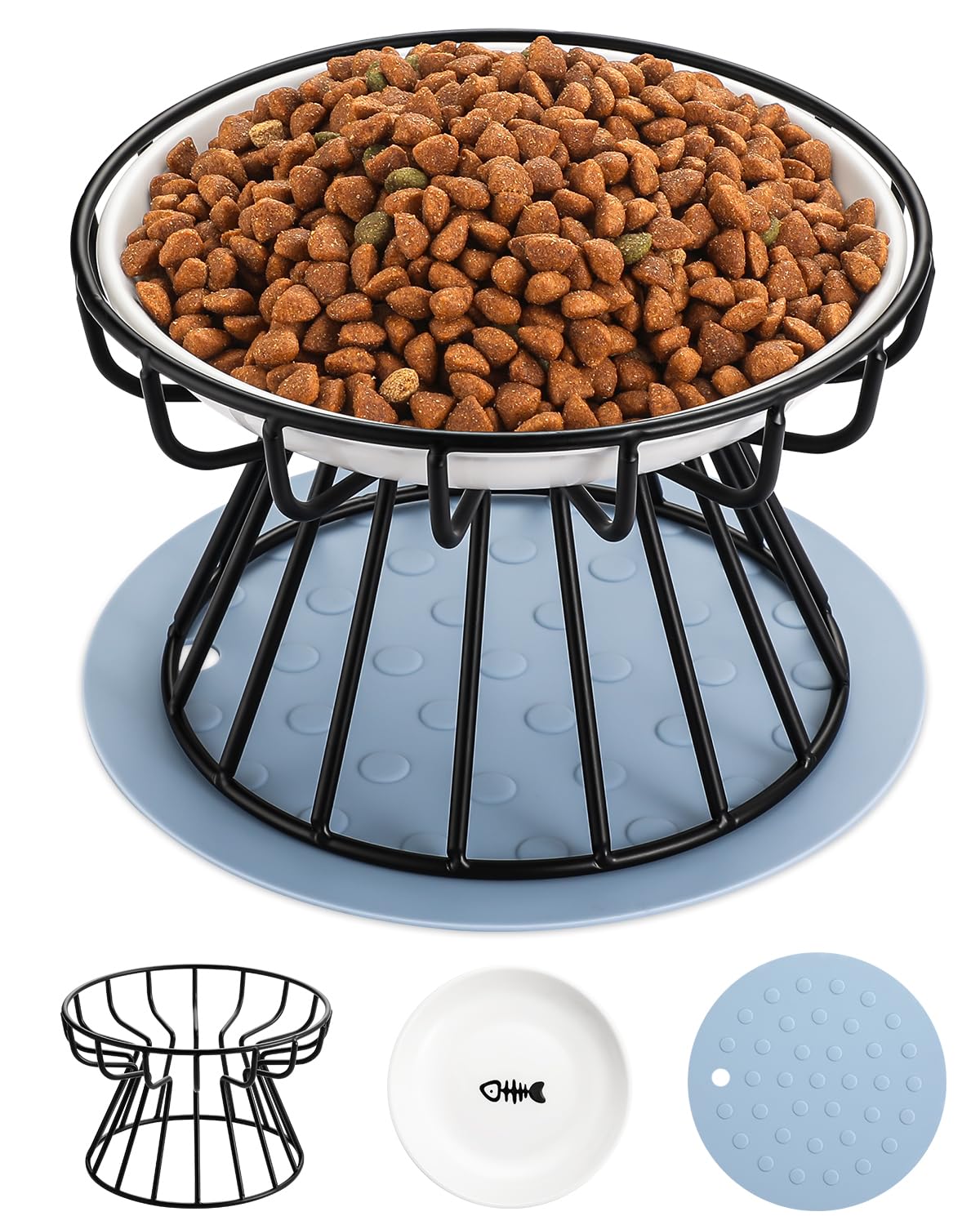 Dorakitten 2-Pack Ceramic Raised Cat Bowls - Elevated Anti-Vomiting Pet Food Dishes with Non-Slip Base for Spine Support & Comfort - Dishwasher Safe Cat Feeding Bowls for Healthy Mealtime - Perfect for Kittens, Adult Cats & Senior Pets