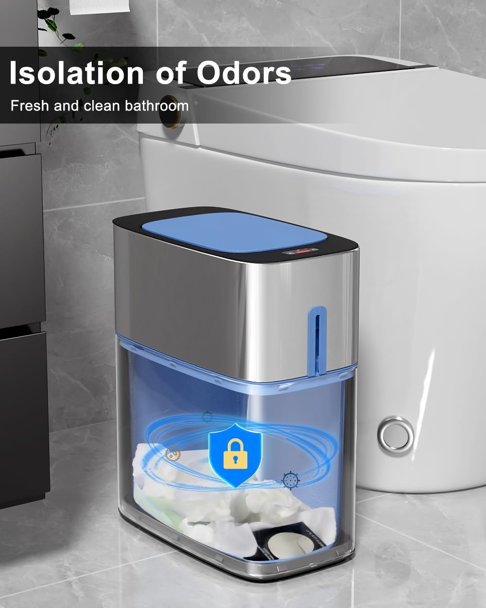 CTIME Slim Automatic Touchless Bathroom Trash Can - 3 Gallon Stainless Steel Garbage Bin with Lid, Motion Sensor Technology for Kitchen, Bathroom, Bedroom, Laundry, Office & RV (Big-Lid) - Perfect for Hygienic Waste Disposal in Small Spaces