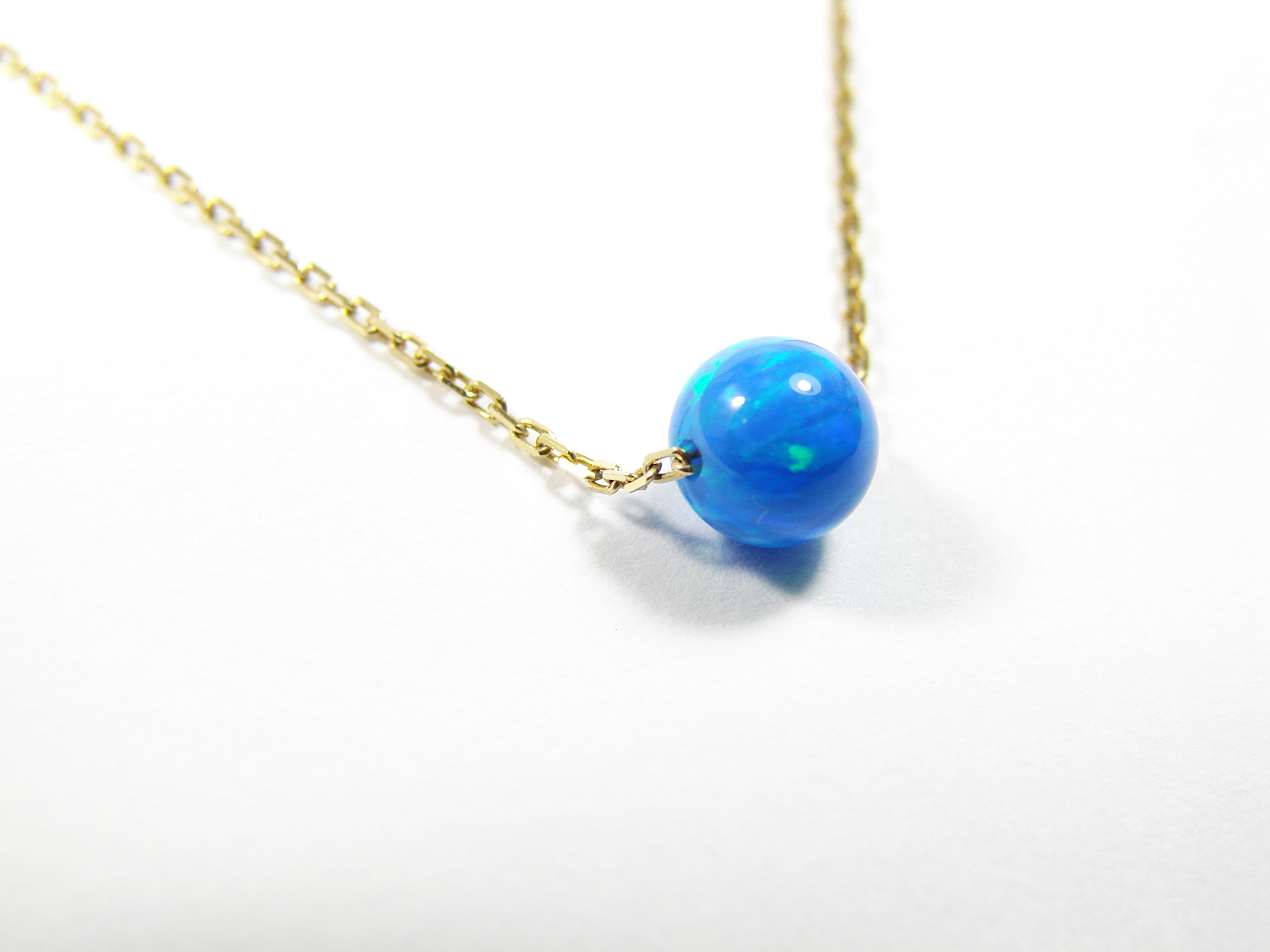 Blue Opal Ball Gold Plated Sterling Silver Necklace - Minimalist Dot Opal Bead Pendant for Everyday Elegance and Special Occasions