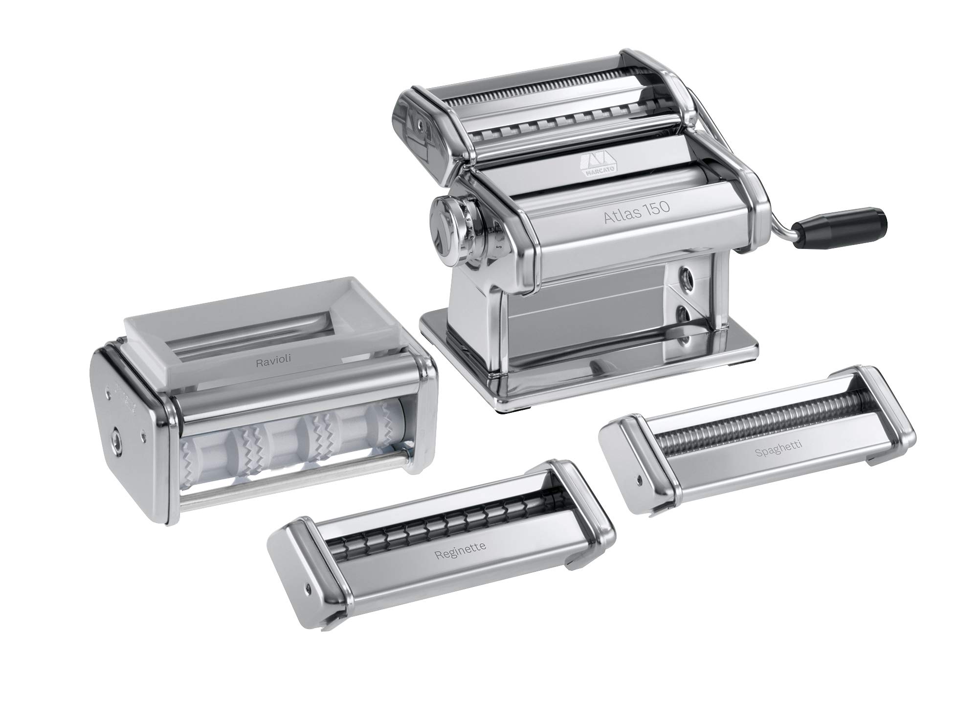 Marcato Atlas 4-Piece Pasta Maker Set - Stainless Steel Pasta Machine with Cutter, Roller & Accessories for Homemade Italian Pasta | Perfect for Kitchen, Restaurants & Gift Giving