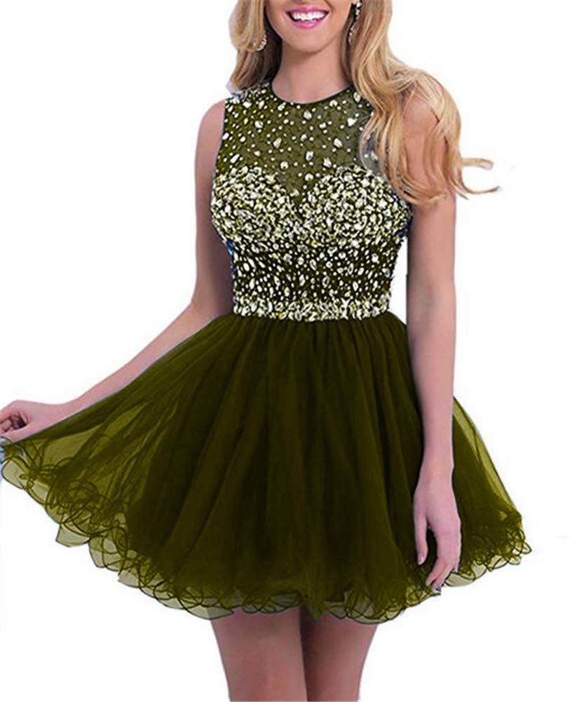 Emanni Women's Juniors Short Prom Dresses with Beading & Tulle - Puffy Party Dress for Girls in Green | Perfect for Prom, Homecoming, and Special Occasions