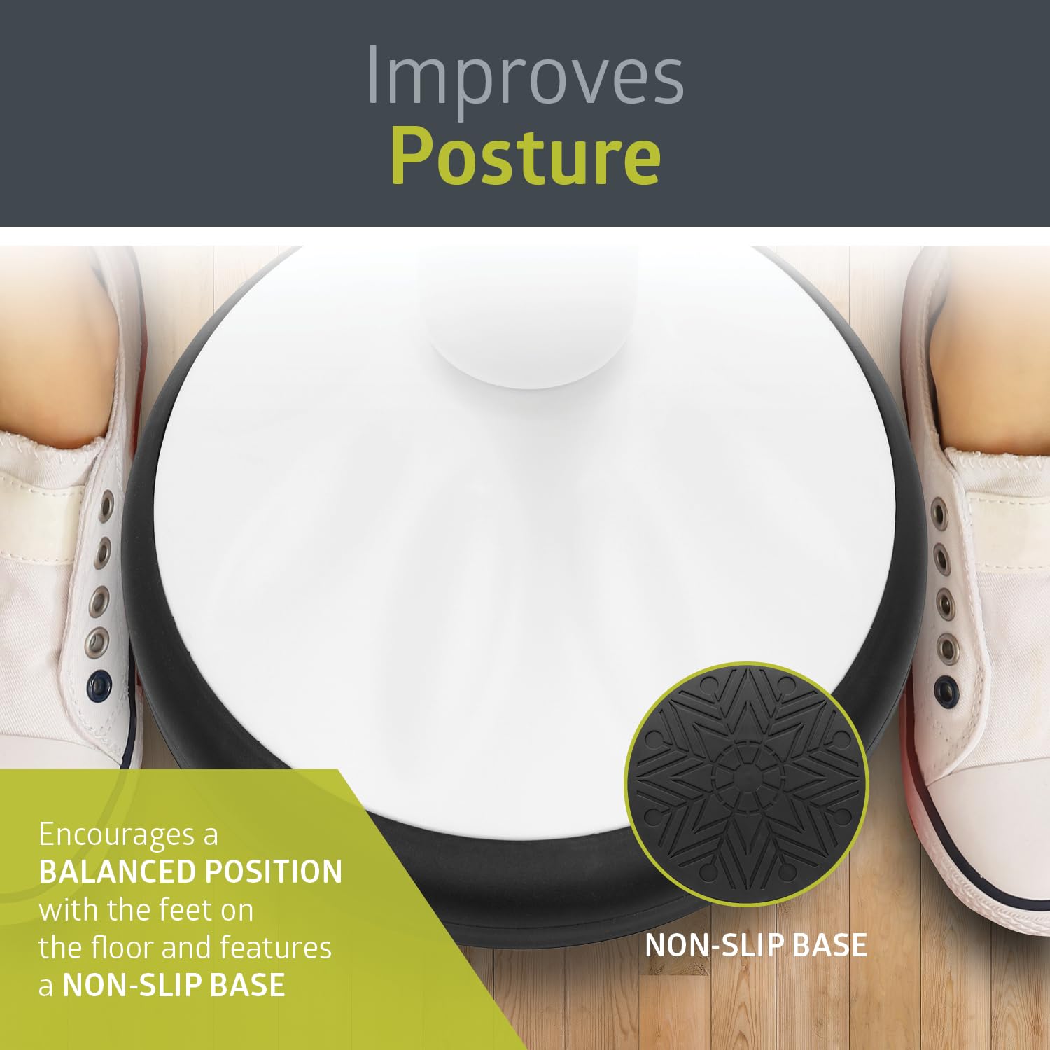 Pearington SitFree Height Adjustable Wobble Stool - Active Flexible Seating Chair for Kids & Adults - Ergonomic Office & Classroom Chair - White - Perfect for Home Office, School & Standing Desks