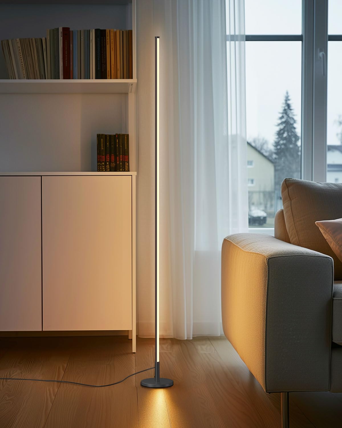 Minimalist Corner Floor Lamp - 3000K-6000K Adjustable LED Standing Light with Remote Control - Dimmable Modern Floor Lamp for Living Room, Bedroom, Office - Black (Perfect for Reading, Relaxing & Home Decor)