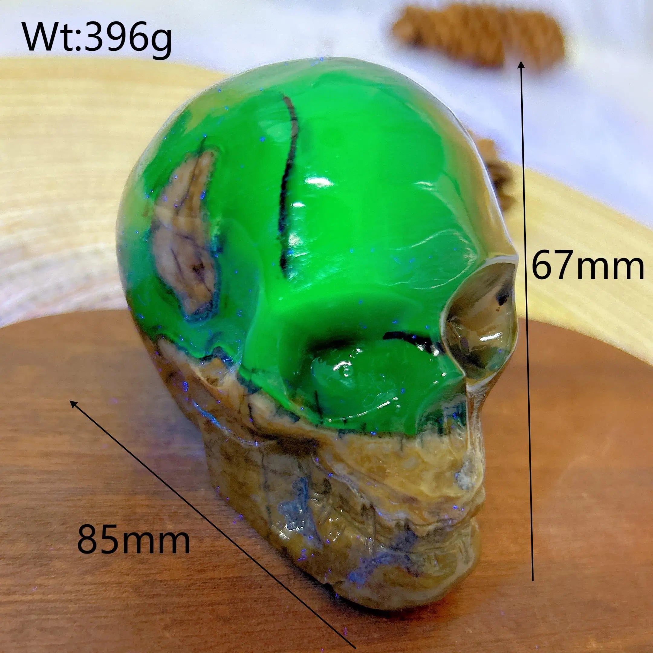 Natural Volcanic Agate Skull Carving with UV Light Effect - Green Flashy Healing Crystal for Energy, Home Decor & Spiritual Gifts | Perfect for Meditation, Feng Shui & Unique Gift Giving