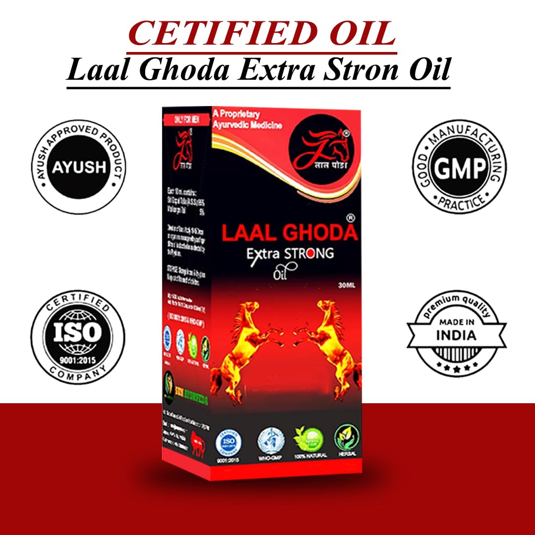 Laal Ghoda Extra Strong Ayurvedic Massage Oil for Men - 30ml | Natural Herbal Muscle Relief & Energy Booster | Perfect for Post-Workout Recovery & Relaxation