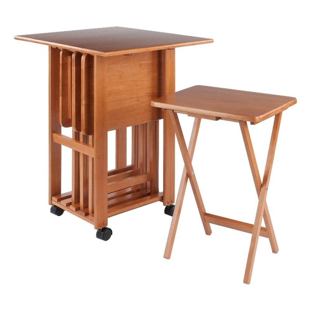 Winsome Sophia 4-Piece Drop Leaf Snack Table Set - Mobile Stand for Living Room, Patio & Outdoor Use - Teak Wood Side Tables - Perfect for Entertaining, Coffee Break & Small Space Dining