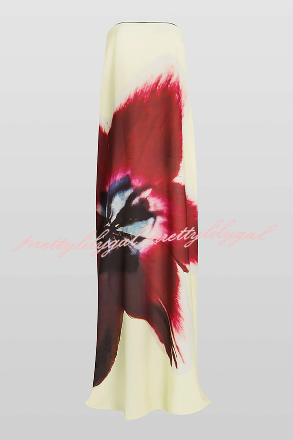 Floral Print Sexy Strapless Backless Belt Maxi Dress for Women - Summer Beach Party, Evening Cocktail, Vacation Outfit