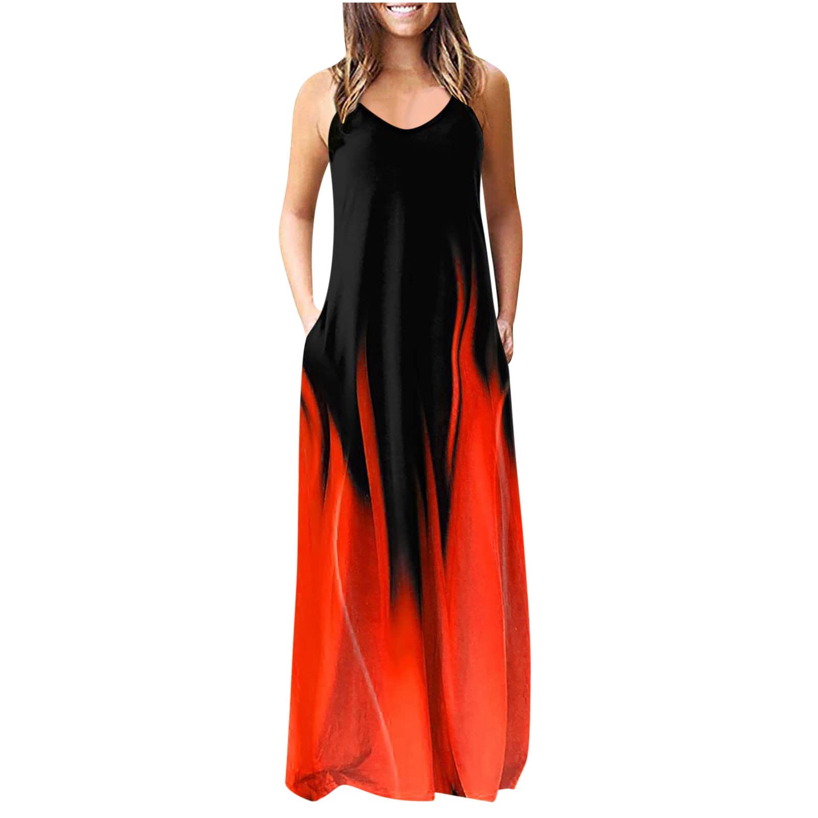 Borniu Women's Summer Sleeveless Loose Plain Maxi Dress - Casual Plus Size Floor Length Long Dress with Pockets - Perfect for Beach, Vacation & Everyday Wear