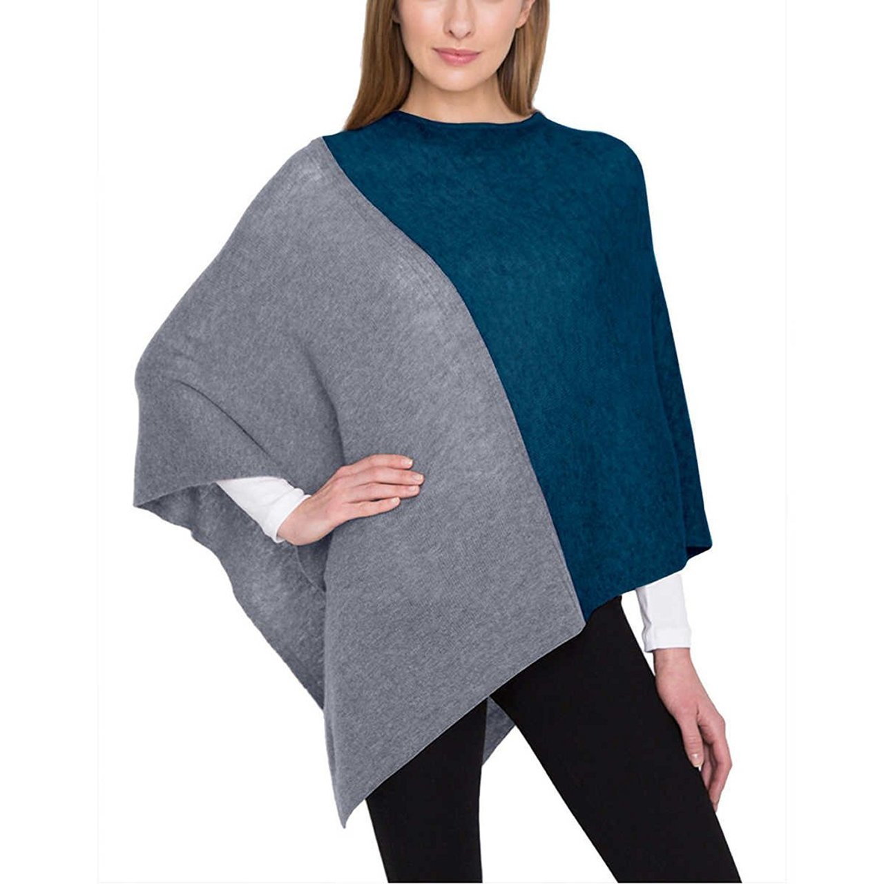 Celeste Women's Colorblock Cashmere Blend Travel Wrap Poncho Shawl - Soft Winter Scarf for Travel, Office & Outdoor Activities