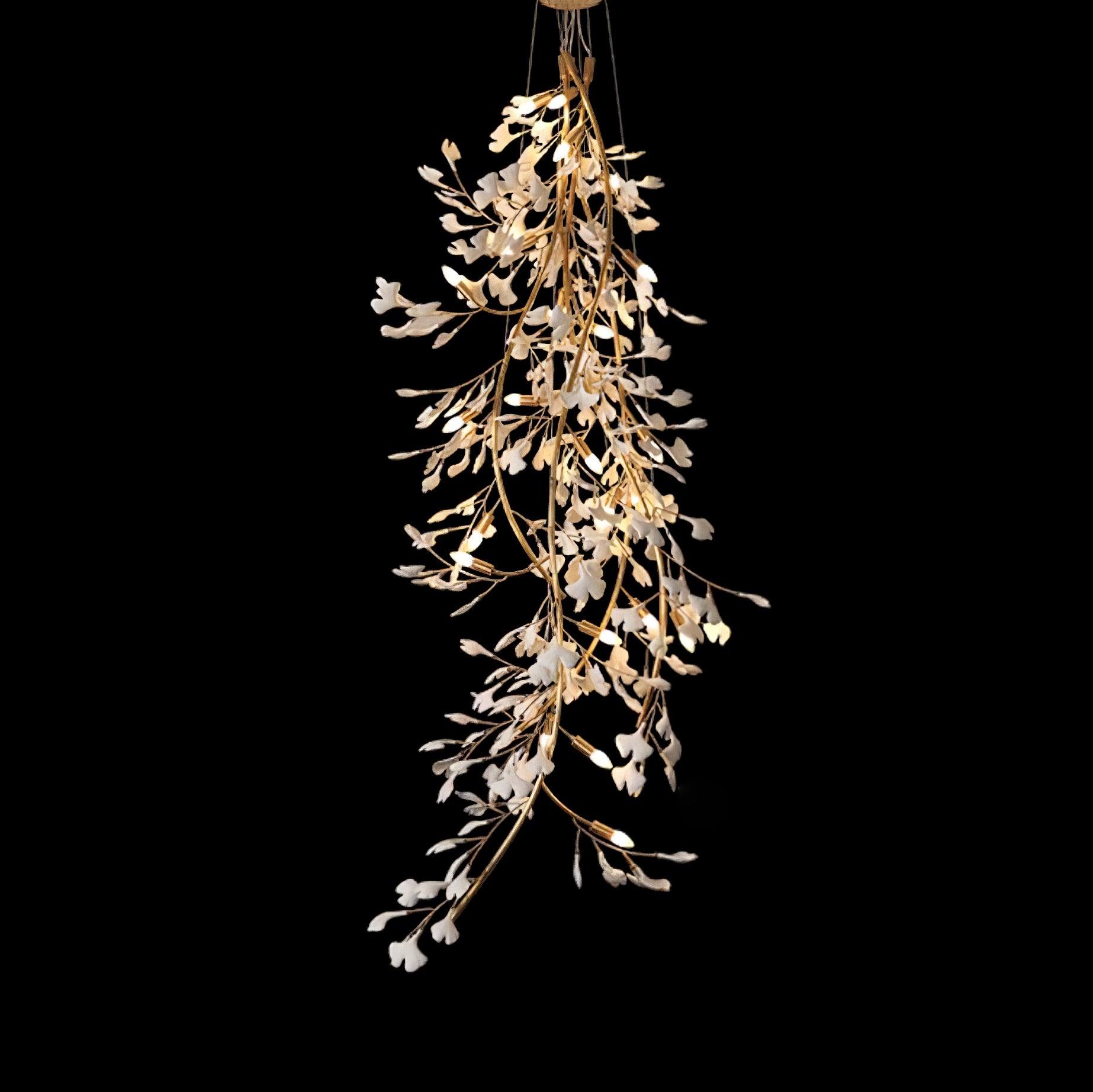 Gingko Long Branch Chandelier - Modern Gold Leaf Ceiling Light Fixture for Dining Room, Living Room & Bedroom - Elegant Home Decor Lighting