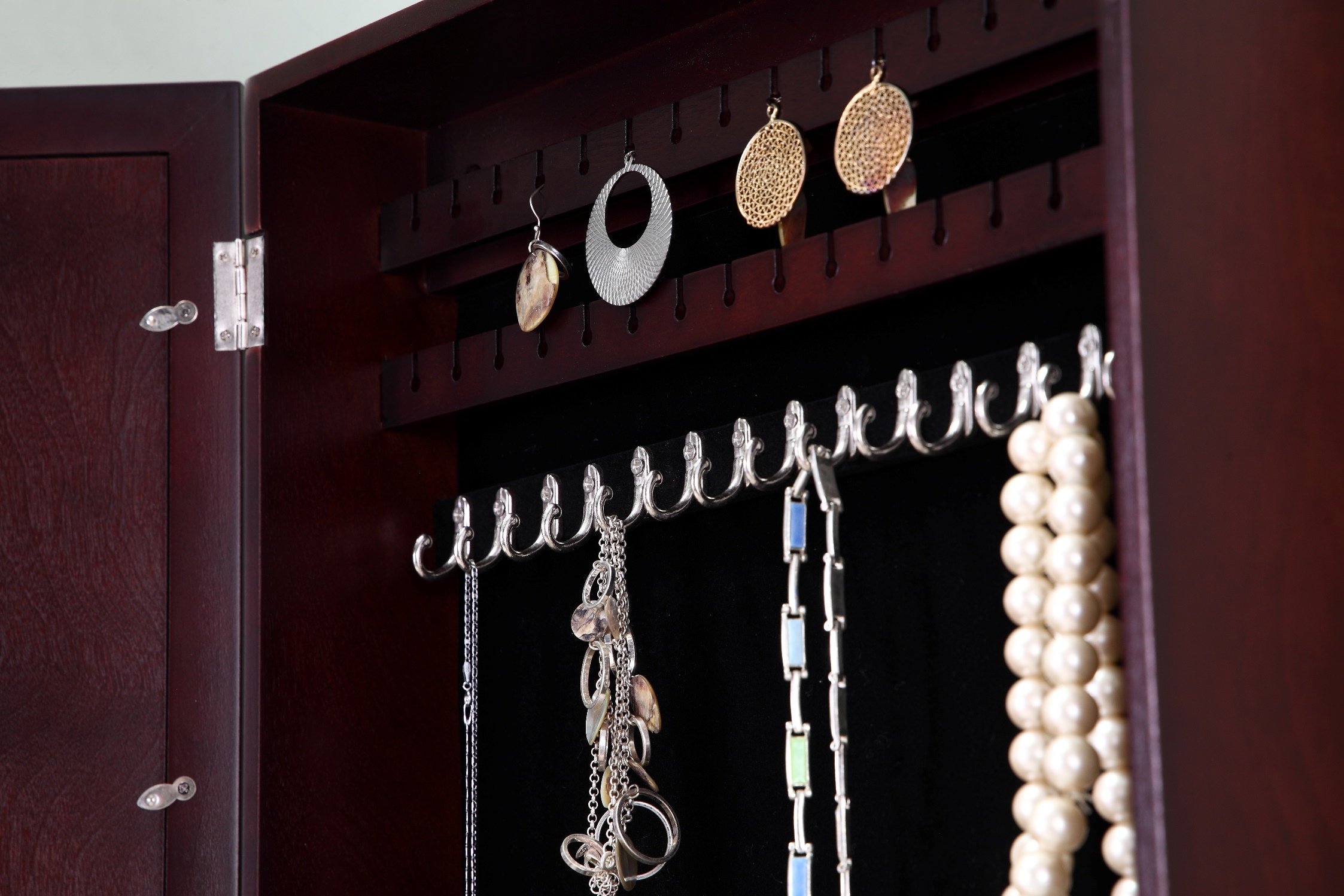 Proman Products Bellissimo Collection Jewelry Armoire - Mahogany Wood Jewelry Organizer with Mirror | Perfect for Bedroom, Closet & Gift Giving