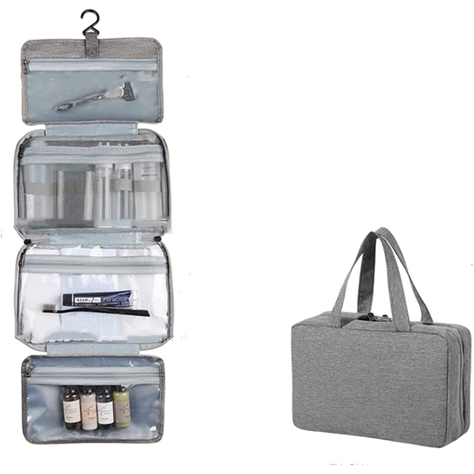 Odekai Hanging Travel Toiletry Bag for Women - Waterproof Makeup Organizer with Multiple Compartments & Hook - Perfect for Bathroom, Camping, Gym & Air Travel (Gray)