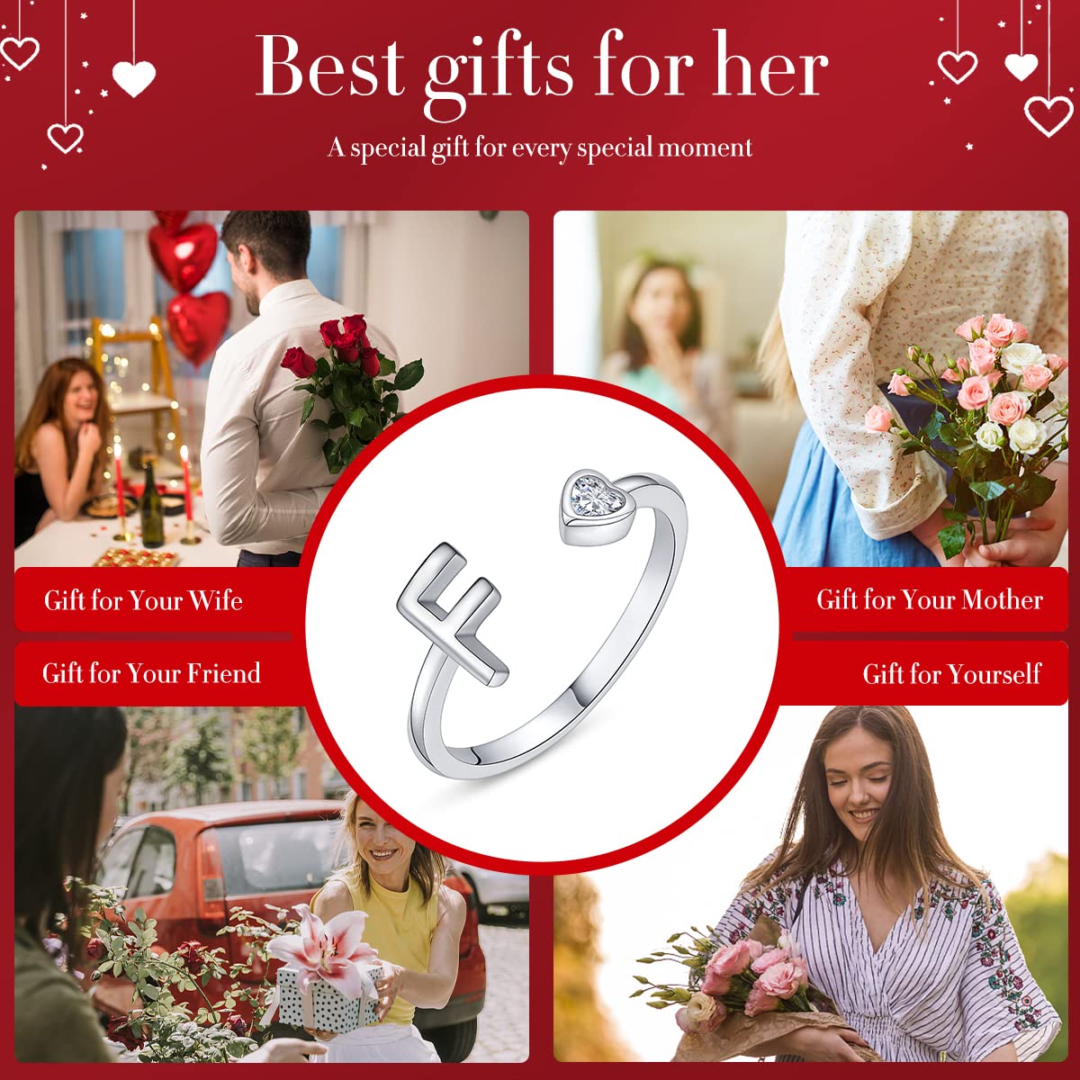 925 Sterling Silver Initial Rings for Women - A-Z Alphabet Stackable Rings, Personalized Jewelry Gifts for Wife, Daughter, Girlfriend | Perfect for Everyday Wear, Stacking, Birthdays & Special Occasions