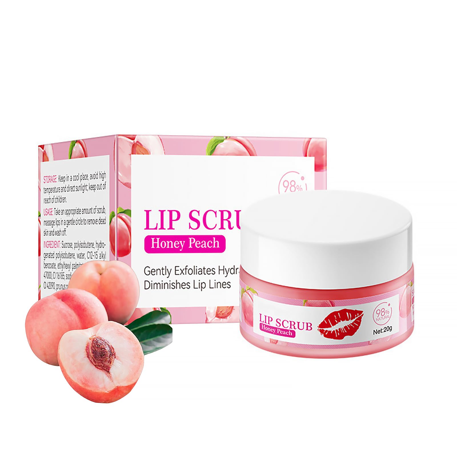 Peach Lip Scrub Exfoliator - Moisturizing Sugar Scrub for Dark Lips, Chapped & Cracked Lips Care - Natural Lip Lightening Treatment with Exfoliating Dead Skin Cells - Perfect for Daily Lip Care Routine & Pre-Makeup Preparation
