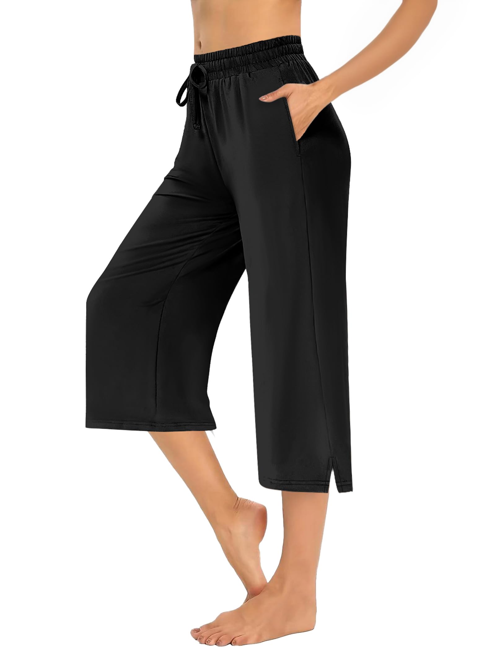 AURUZA Women's High Waisted Wide Leg Capri Pants - Loose Fit Lounge Palazzo Yoga Pants for Casual Wear, Workout & Home Comfort