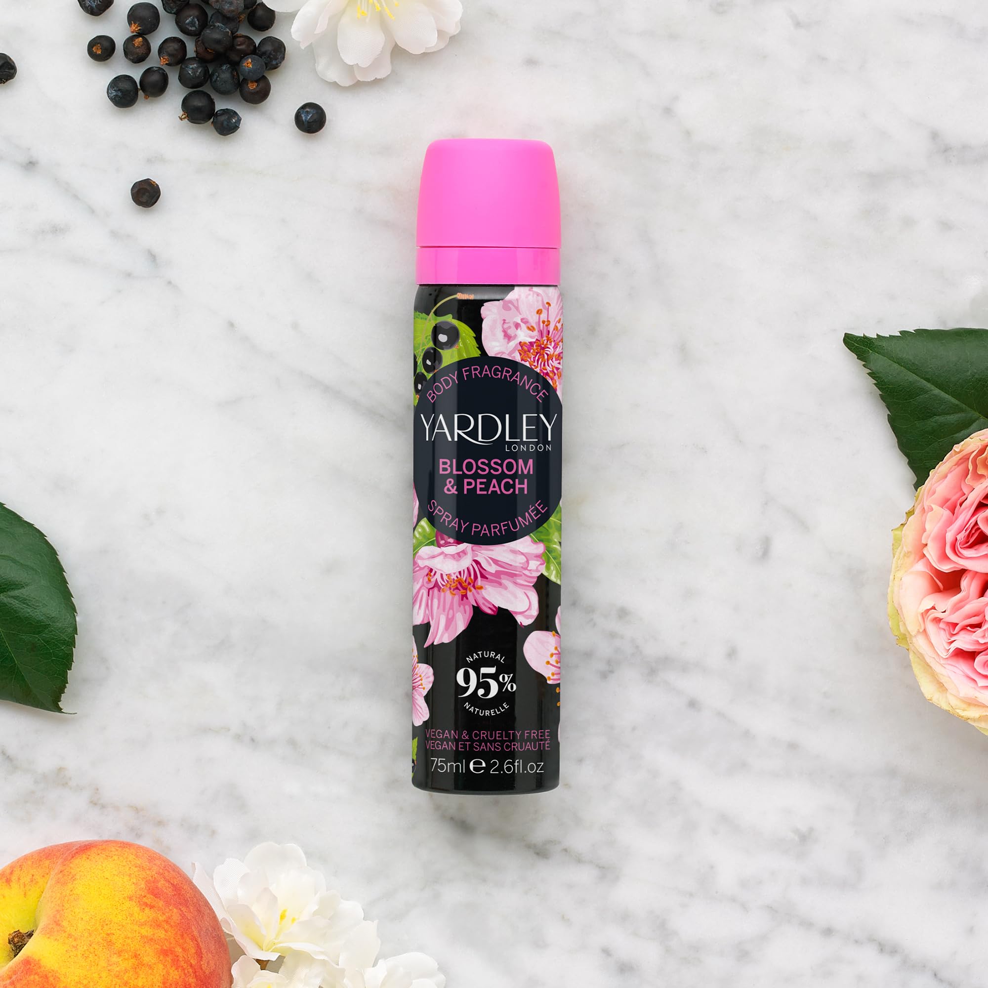 Yardley London Blossom & Peach Body Spray for Women - Floral Fragrance with Citrus & Cassis Notes - 75ml Body Mist for Daily Use, Date Nights & Special Occasions