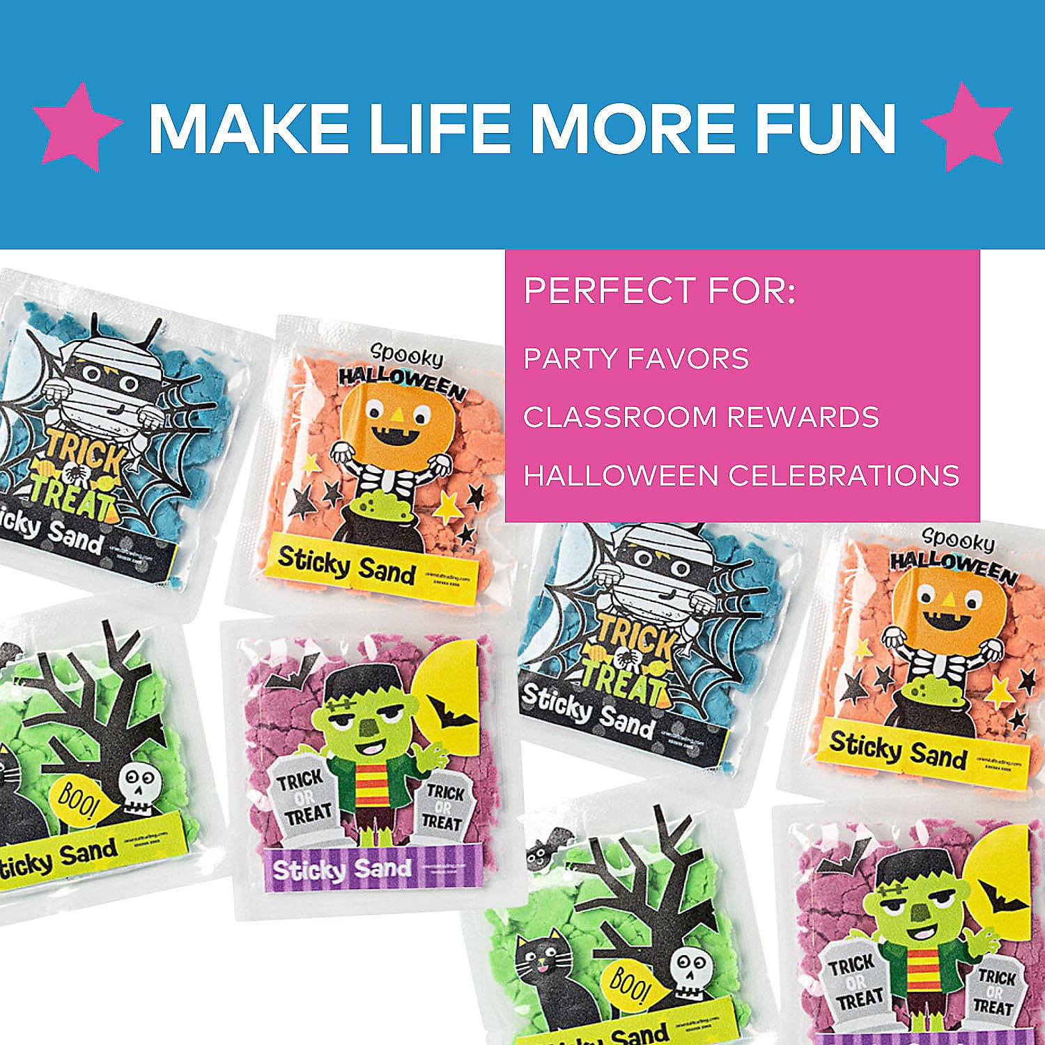 Fun Express Ghoul Gang Sticky Sand - 48-Piece Sensory Play Set for Kids - Halloween Party Favors, Classroom Activities & Stress Relief Toys
