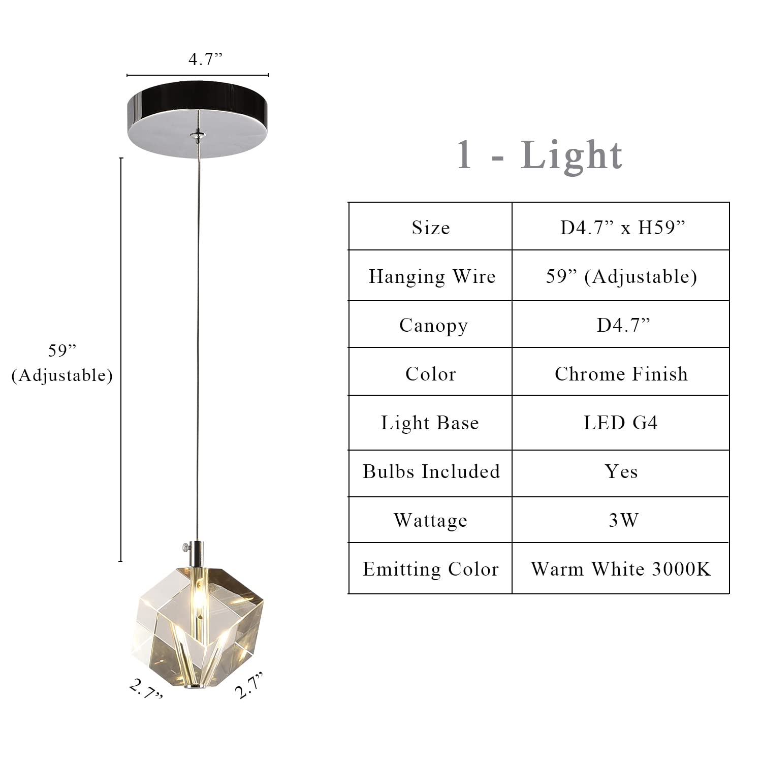 Modern Round Crystal Pendant Light - Chrome Single Raindrop Chandelier for Kitchen Island, Bedroom, Bathroom, Foyer & Dining Room - Farmhouse & Contemporary Decor Lighting Fixture (1-Light)