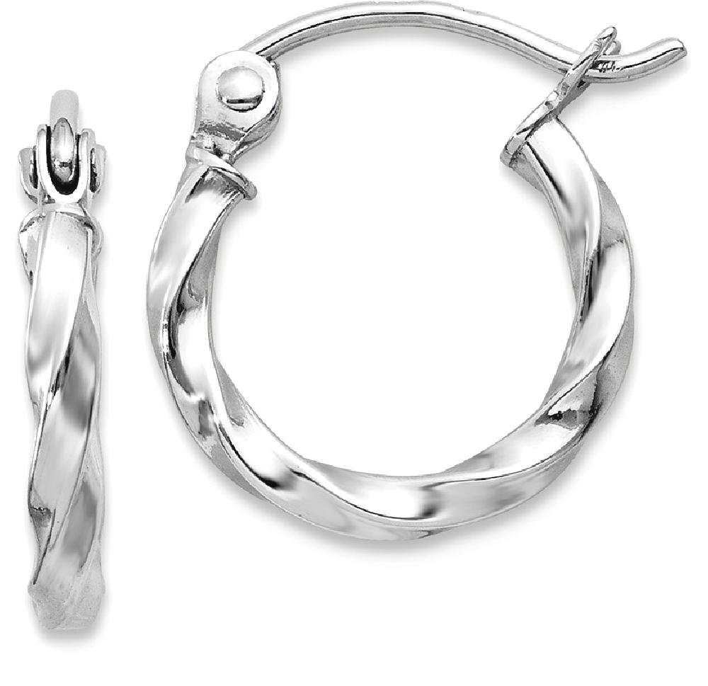 14K Solid White Gold Twisted Round Huggie Small Mini Hoop Earrings for Women - Dainty Everyday Jewelry, Perfect for Work, Date Night & Gifts