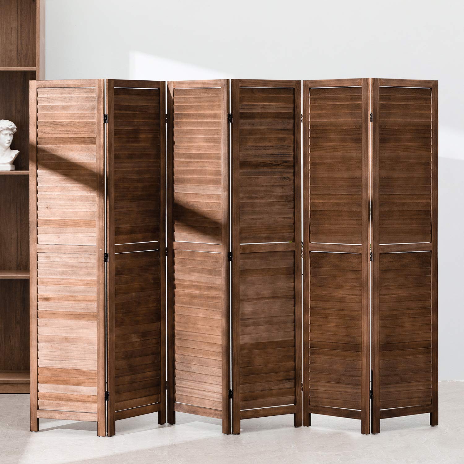 6 Panel Wood Room Divider Screen - 5.75 Ft Tall Folding Privacy Partition for Home, Office, Bedroom & Restaurant - 68.9