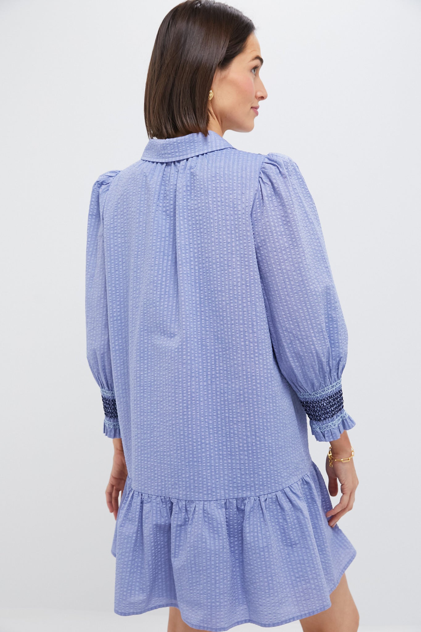 Blue Seersucker Smocked Venice Dress for Women | Summer Casual & Beach Wear | Perfect for Vacations, Parties & Outdoor Events