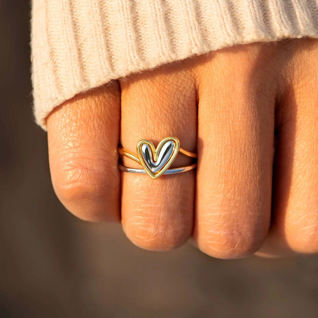 Self Love Mini Heart Stacking Ring Set - Dainty Gold & Silver Stackable Rings for Women | Perfect for Valentine's Day, Anniversary Gifts & Everyday Wear (YS020)