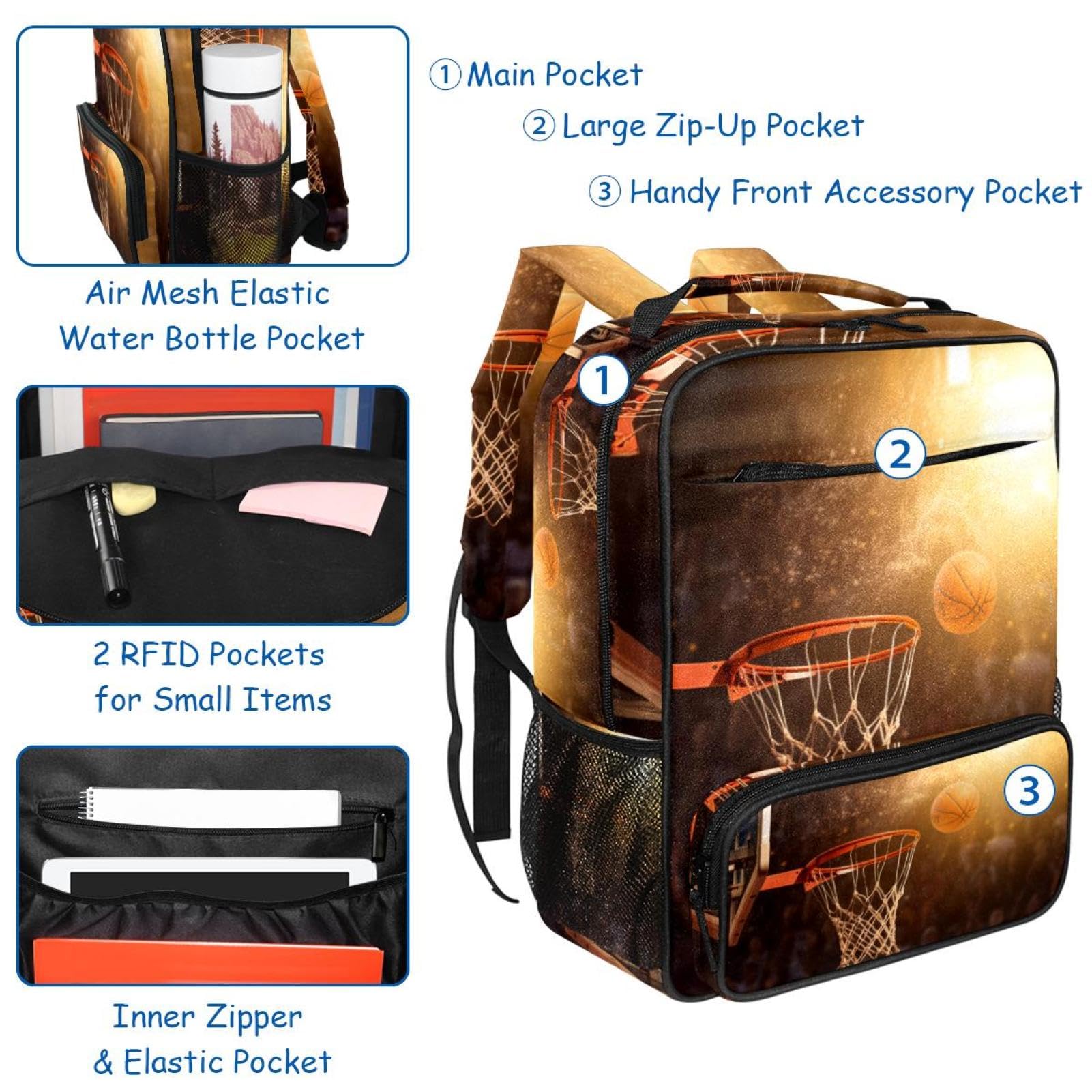 Best Travel Backpack for Women & Men - Durable Basketball Backpack with Hoop - Perfect for Gym, Sports & Outdoor Adventures