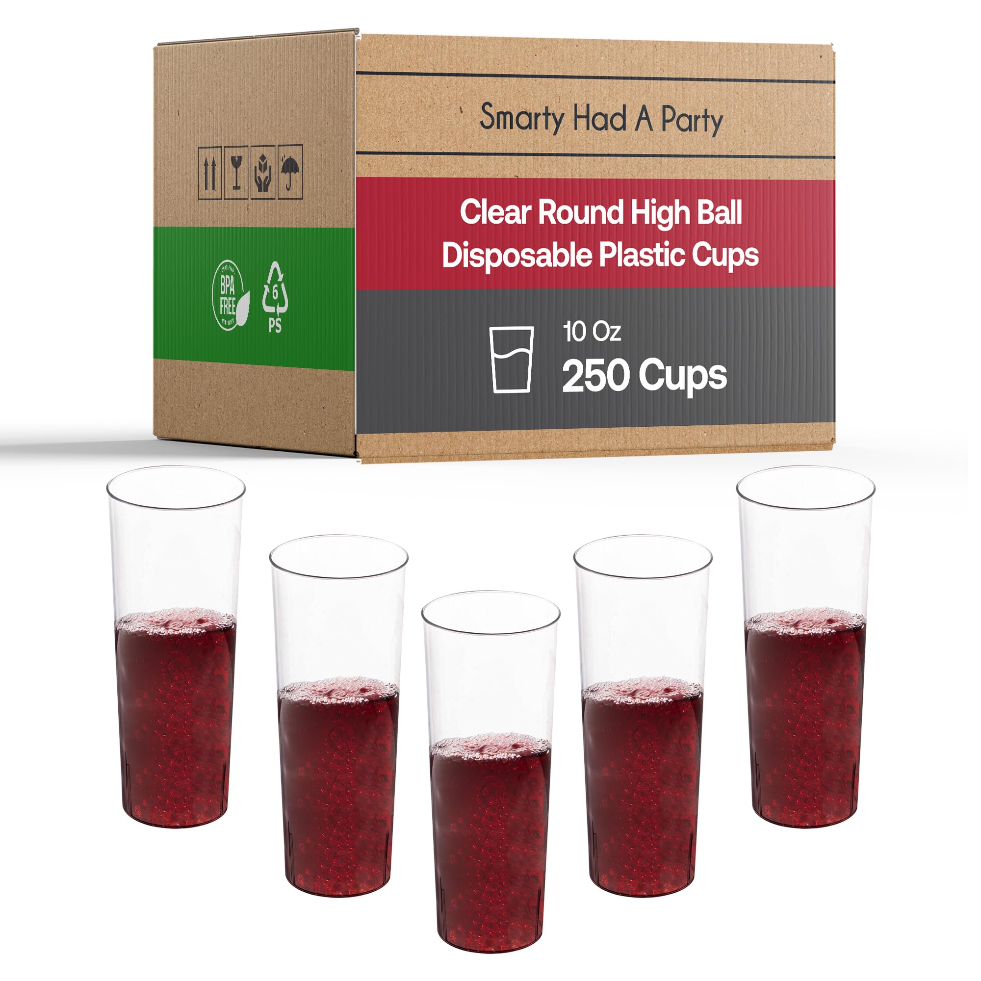 Smarty Had A Party 10 oz Clear Disposable Plastic Cups – Pack of 250 | Premium Party Tumblers for Cocktails, Smoothies & Events | Great for Iced Coffee, Wine & Beverages | Perfect for Home Parties, Weddings & Outdoor Gatherings