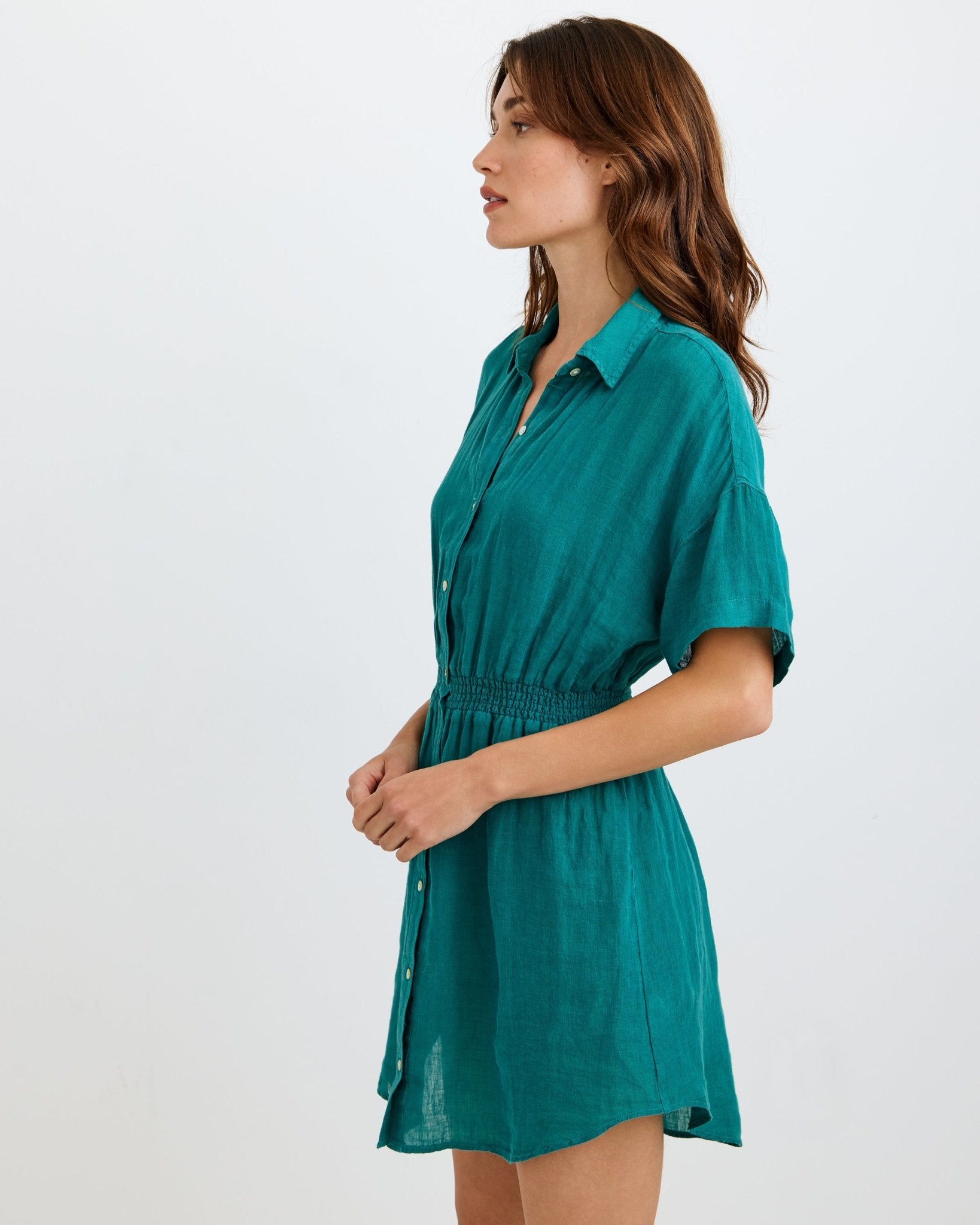 Teal Green Smocked Short Sleeve Dress for Women - Perfect for Summer Outfits, Beach Vacations & Casual Wear
