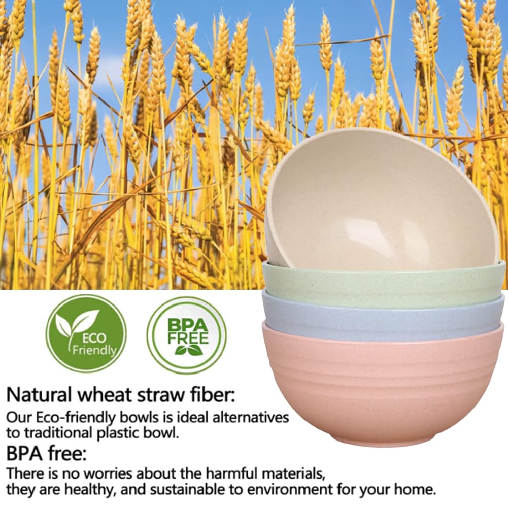 Unbreakable 24 oz Wheat Straw Cereal Bowls Set - BPA Free, Eco-Friendly, Dishwasher & Microwave Safe - Perfect for Kids, Soup, Salad, Rice, Oatmeal & Desserts - Ideal for Family Meals, Picnics & Dorm Use