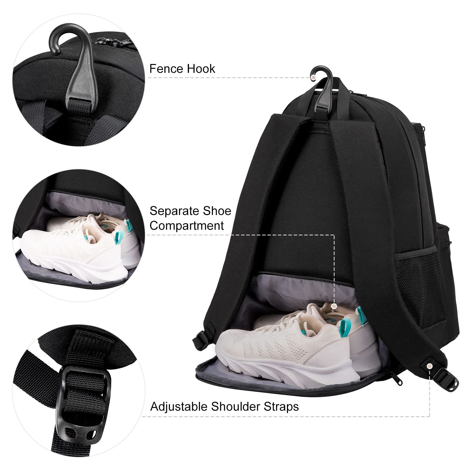 Premium Tennis Backpack for Men & Women - Professional Racket Bag Holds 2 Tennis Rackets with Ventilated Shoe Compartment | Ideal for Tennis Matches, Training & Travel