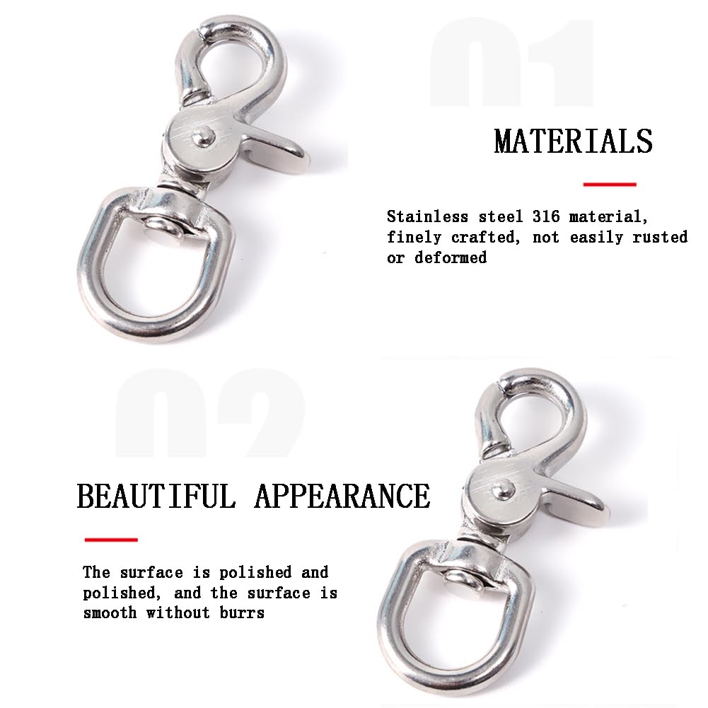 SiegYma 2Pcs Stainless Steel Swivel Trigger Snap Hooks - 16mm Marine Grade Dog Safety Clips for Flag Pole, Dog Leash, Cages & Outdoor Activities (Scissor Snaps Claw Clips) - Perfect for Camping, Hiking & Pet Safety