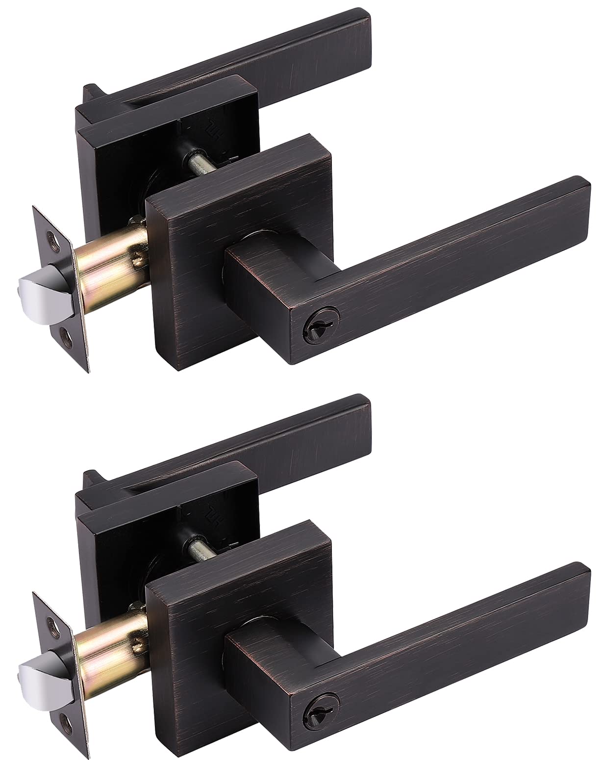 2 Pack Keyed Alike Entry Door Lever with Lock and Keys - Heavy Duty Front Door Handle for Office or Home, Oil Rubbed Bronze Finish, Right/Left Handed - Perfect for Secure Entryways & Commercial Spaces