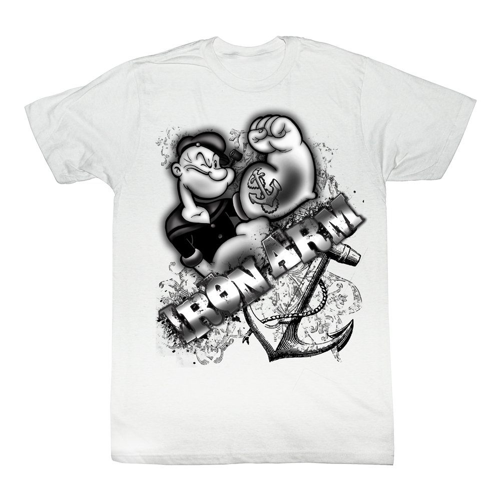 Popeye Iron Arm Graphic T-Shirt for Men - Vintage Cartoon Tee for Casual Wear & Comic Fans