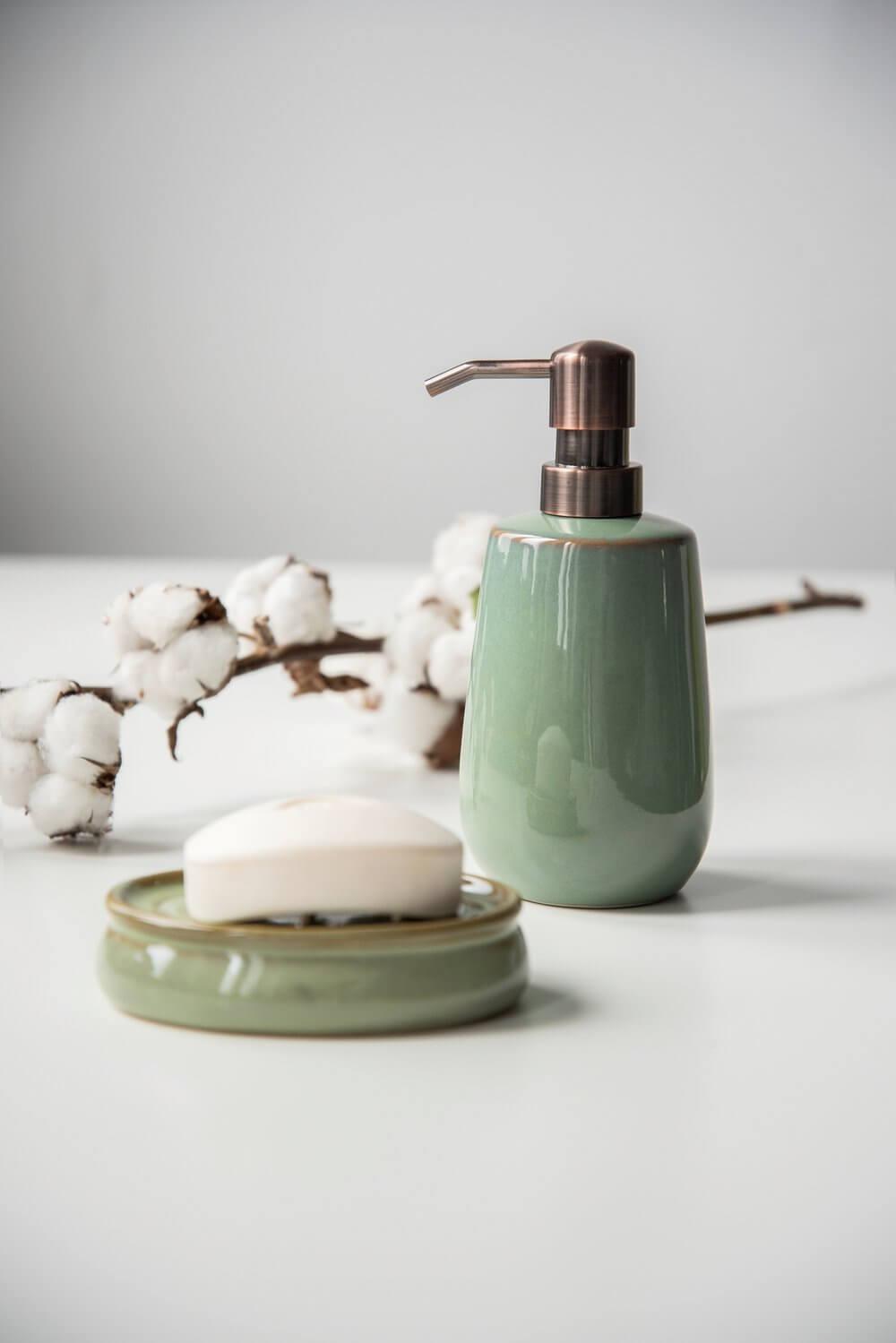 Sirmione Ceramic Soap Dish - Reactive Green Glaze Bathroom Organizer | Elegant Soap Holder for Sink, Shower & Vanity Countertop Decor