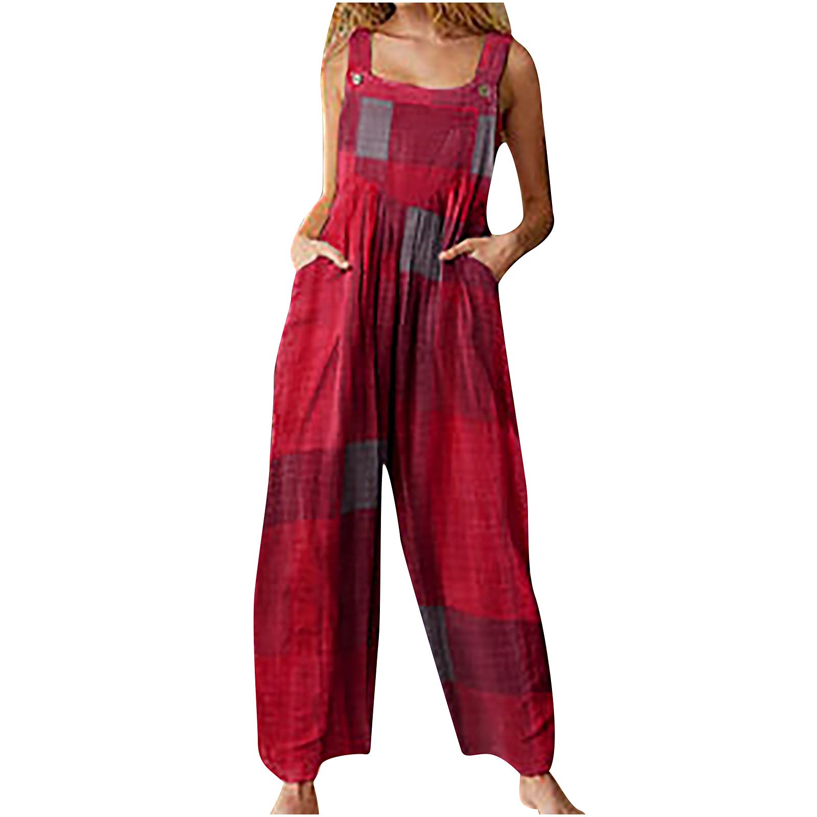 Women's Fashion Patchwork Vintage Printed Button-Up Jumpsuit - Boho Ethnic Style Suspender Romper for Casual Outings, Festivals & Retro Parties