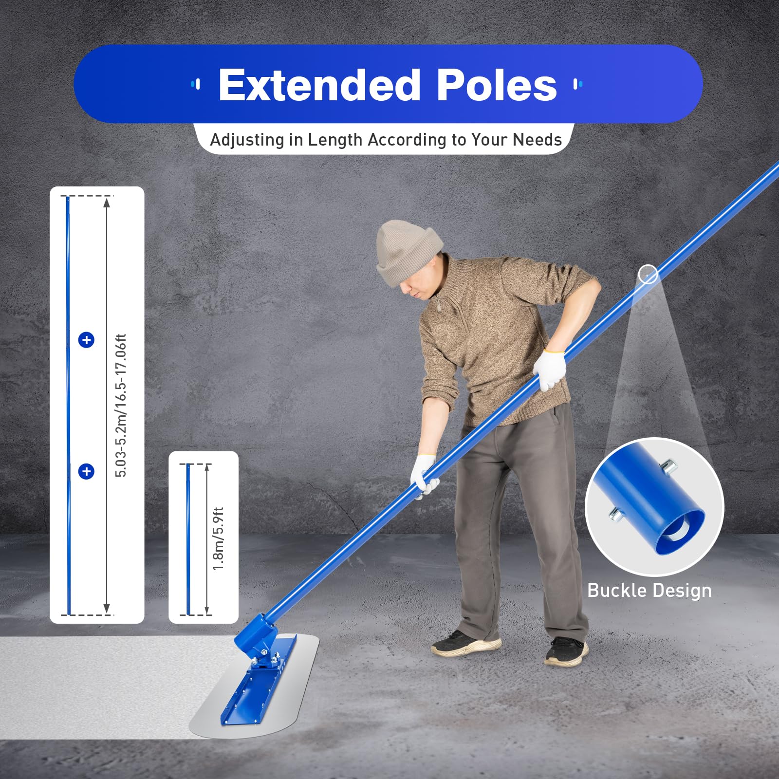 Professional Concrete Trowel & Bull Float Kit - Cement Finishing Tools with 3 Handles & Round End for Smooth Surface - Perfect for DIY Home Projects & Industrial Construction Work