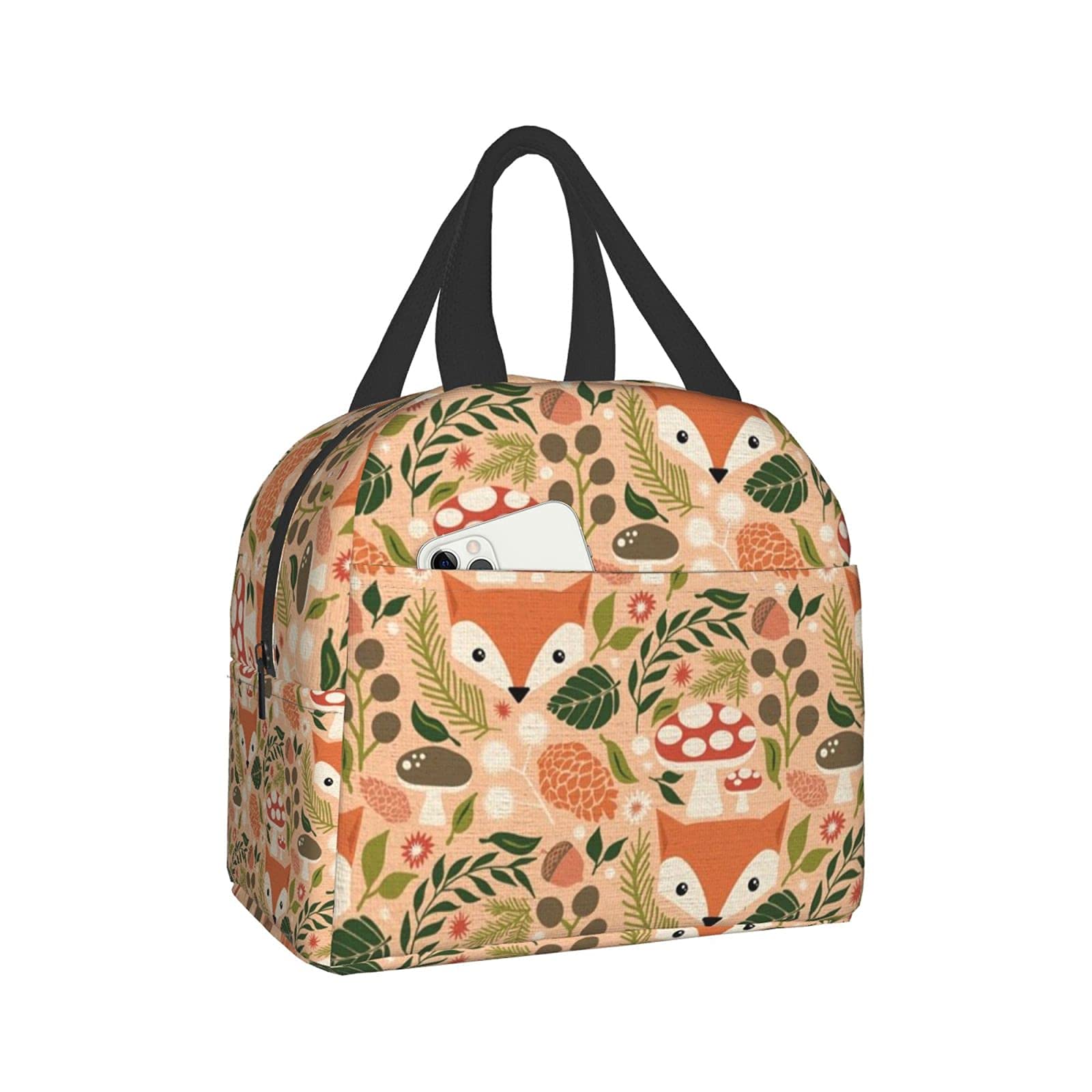 Insulated Cartoon Fox Lunch Bag for Women & Men - Leakproof Tote Lunch Box for Office, School, Picnic & Beach - Cute Reusable Food Container for Work, Travel & Outdoor Activities