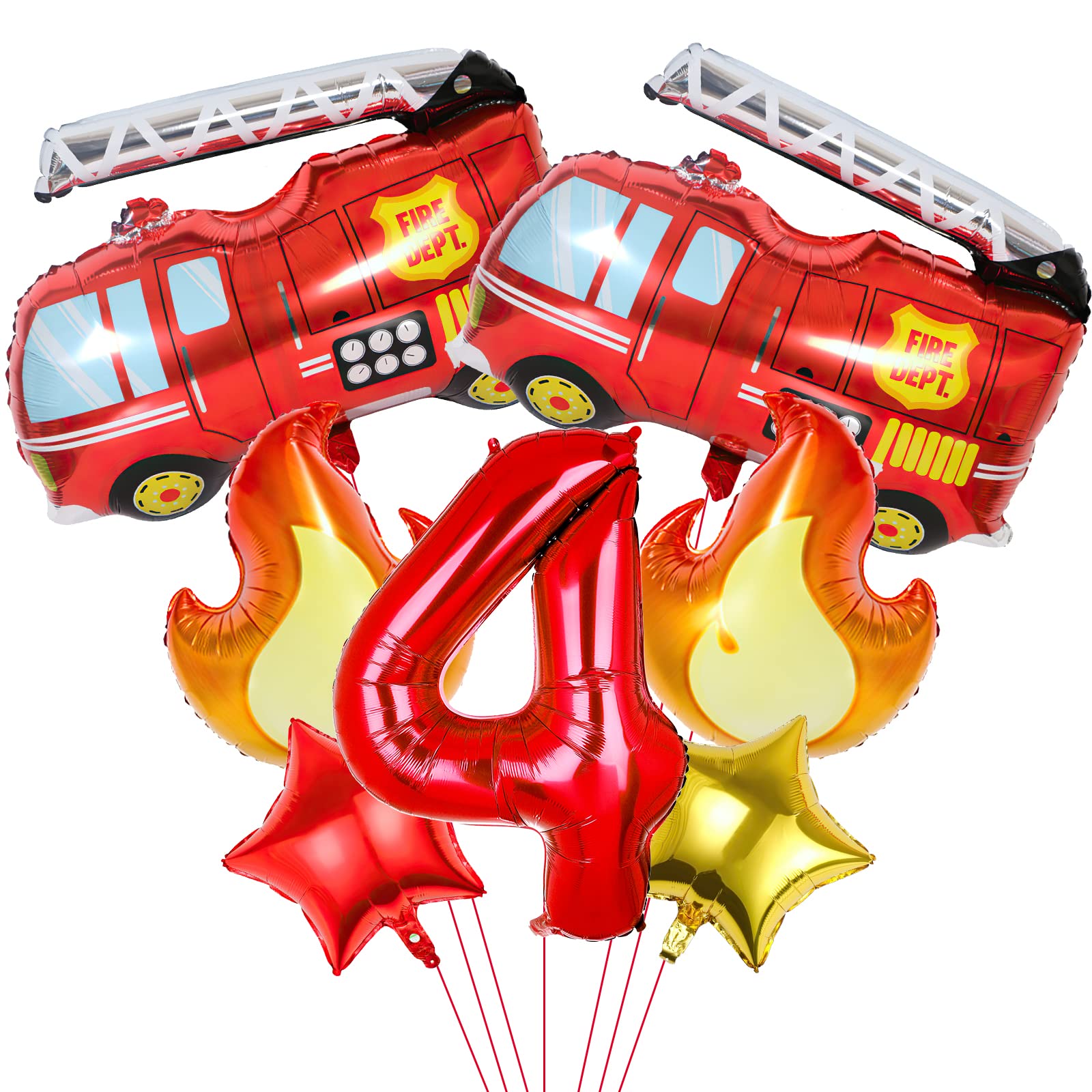 Fire Truck Birthday Party Decorations - 7pcs Fire Engine Balloon Set for Firefighter Themed 4th Birthday, Rescue Party Supplies | Perfect for Kids' Fireman Themed Parties & Fire Station Events