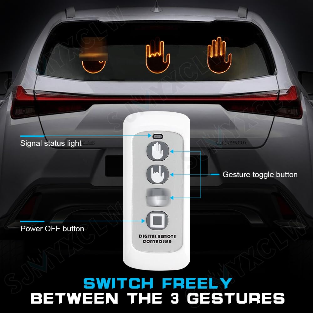 LED Car Finger Light with Remote - Hand Gesture Sign for Back Window, Road Safety Reminder Light - Truck & Car Accessories for Men (Perfect for Night Driving, Traffic Signals & Car Enthusiasts)