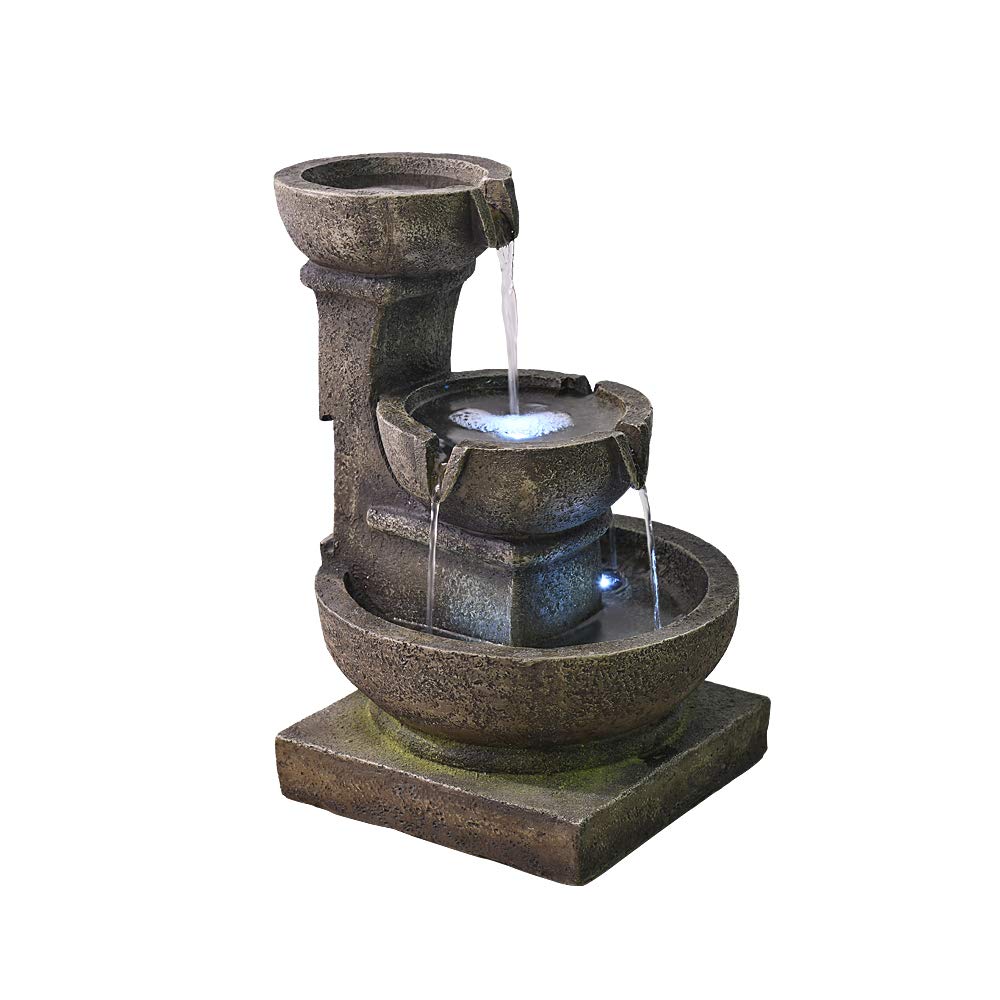 Outdoor Waterfall Fountain with LED Lights - Relaxing Garden & Patio Water Feature, Bronze Finish | Perfect for Backyard, Zen Garden, and Outdoor Decor