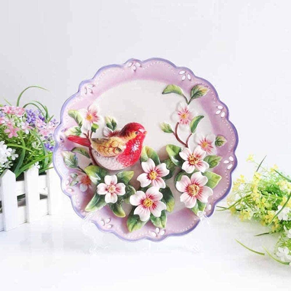 Handcrafted Ceramic Red Bird with Flowers Wall Decor - Porcelain Art Hanging Plate for Home & Garden Decoration | Perfect for Living Room, Bedroom, or Outdoor Wall Art