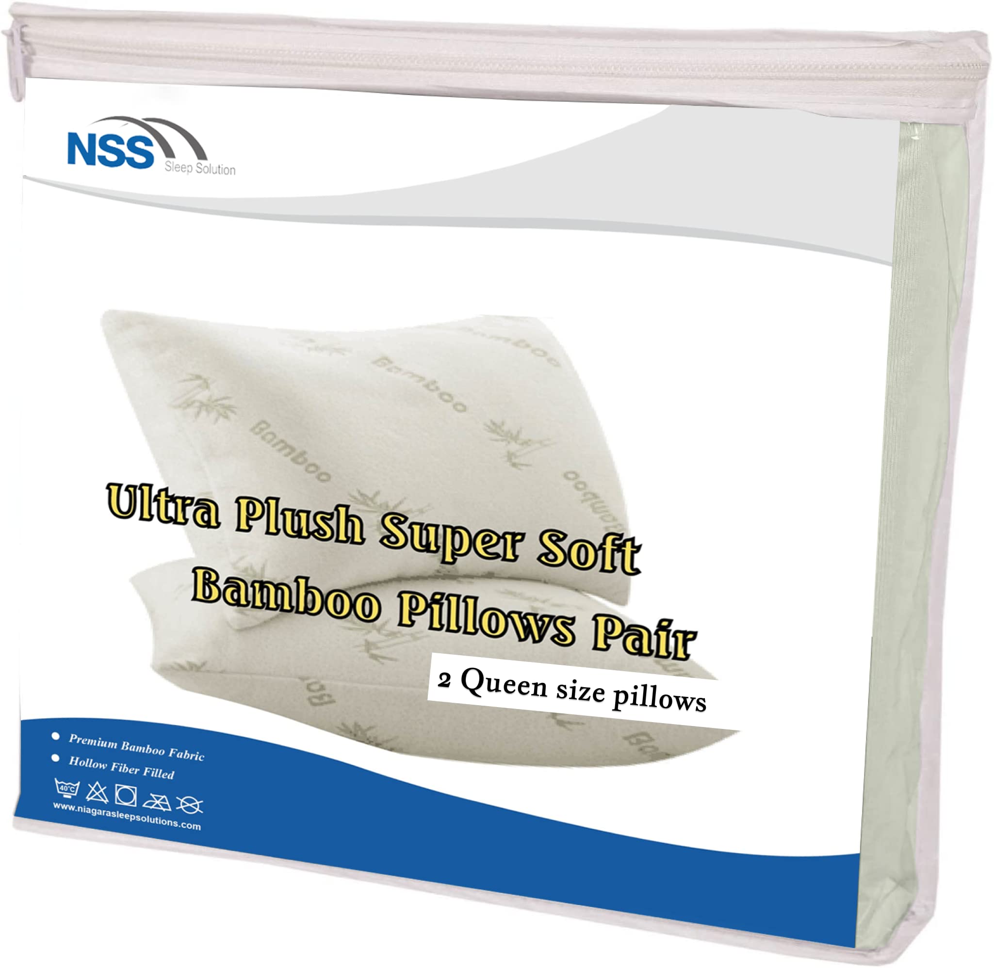 Bamboo Viscose Bed Pillows 2 Pack - Queen Size, Ultra Soft for Side & Back Sleepers - Home & Hotel Use