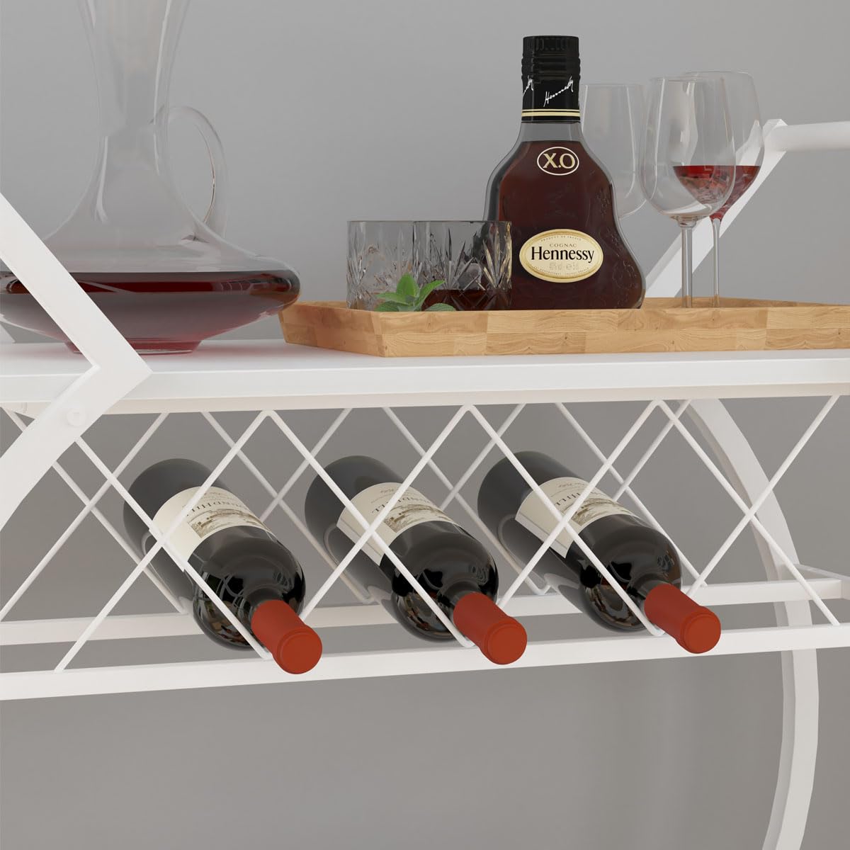 LVB White Bar Cart - Modern Rolling Serving Cart with Storage for Wine & Beverages | Industrial Wood & Metal Kitchen Island Drink Cart with Wheels | Microwave & Liquor Cart Table for Home, Dining & Living Room | White Oak Finish | Perfect for Entertaining, Parties & Small Space Storage