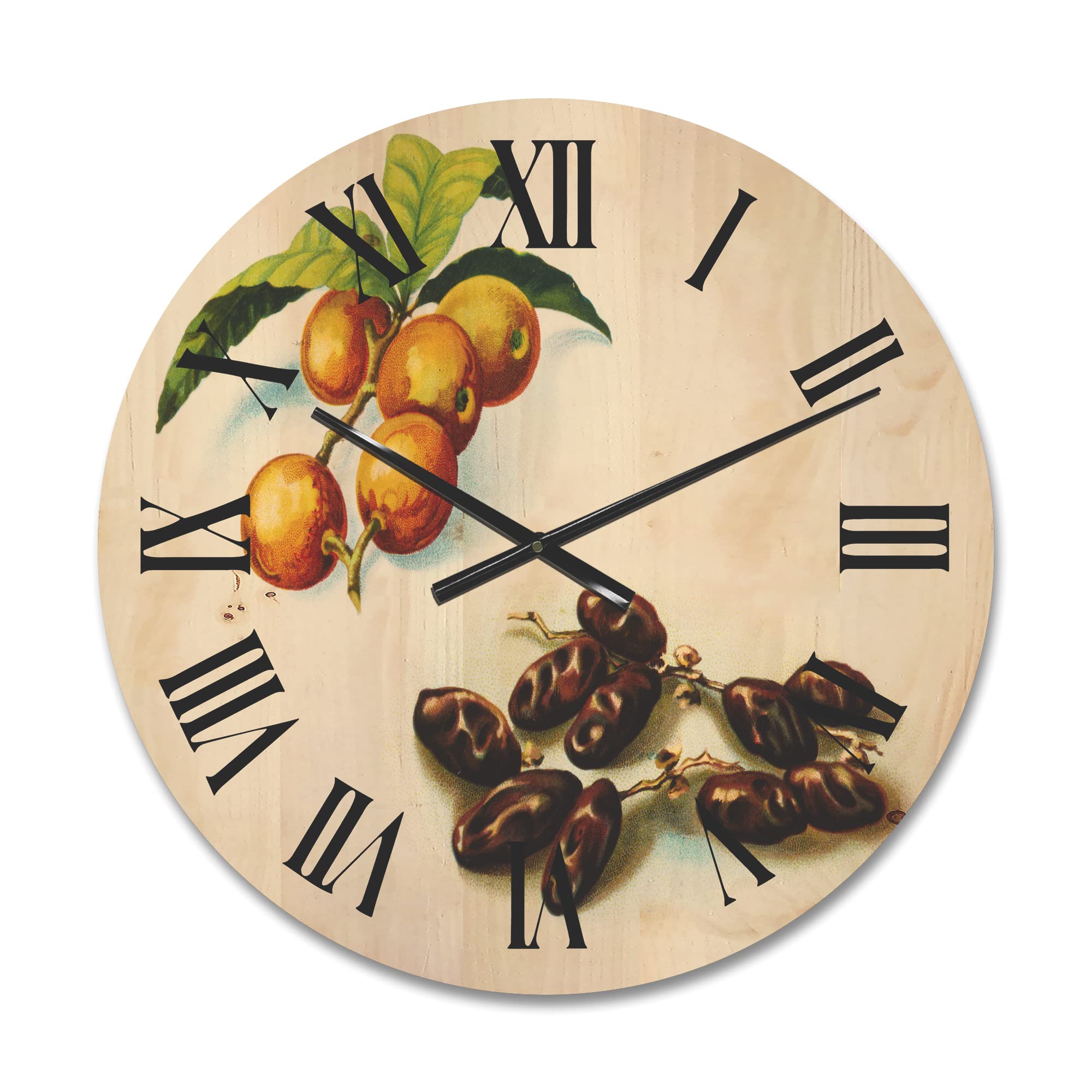 Farmhouse Wood Wall Clock - Large Decorative 'Ancient Fruits IV' Kitchen Wall Clock for Living Room, Dining Room & Office Décor | Rustic Oversized Wooden Clock for Home & Restaurant Decorating