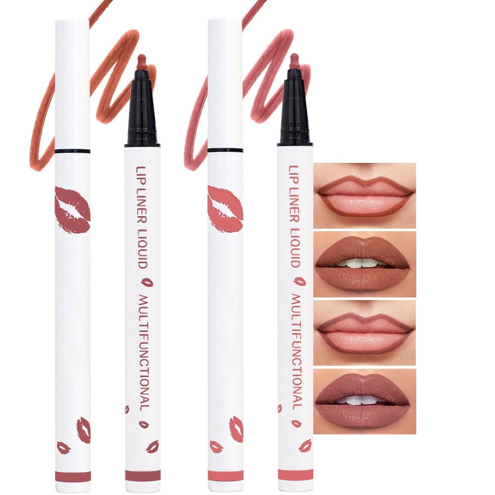 Mocha Brown Matte Lip Tint Stain Pen - 2 pcs Long Lasting Waterproof Lipstick Set with Lip Liner | 24 Hour Wear, Non-Drying Formula | Perfect for Daily Makeup, Date Night & Special Occasions | Natural Matte Finish Lip Gloss for Women