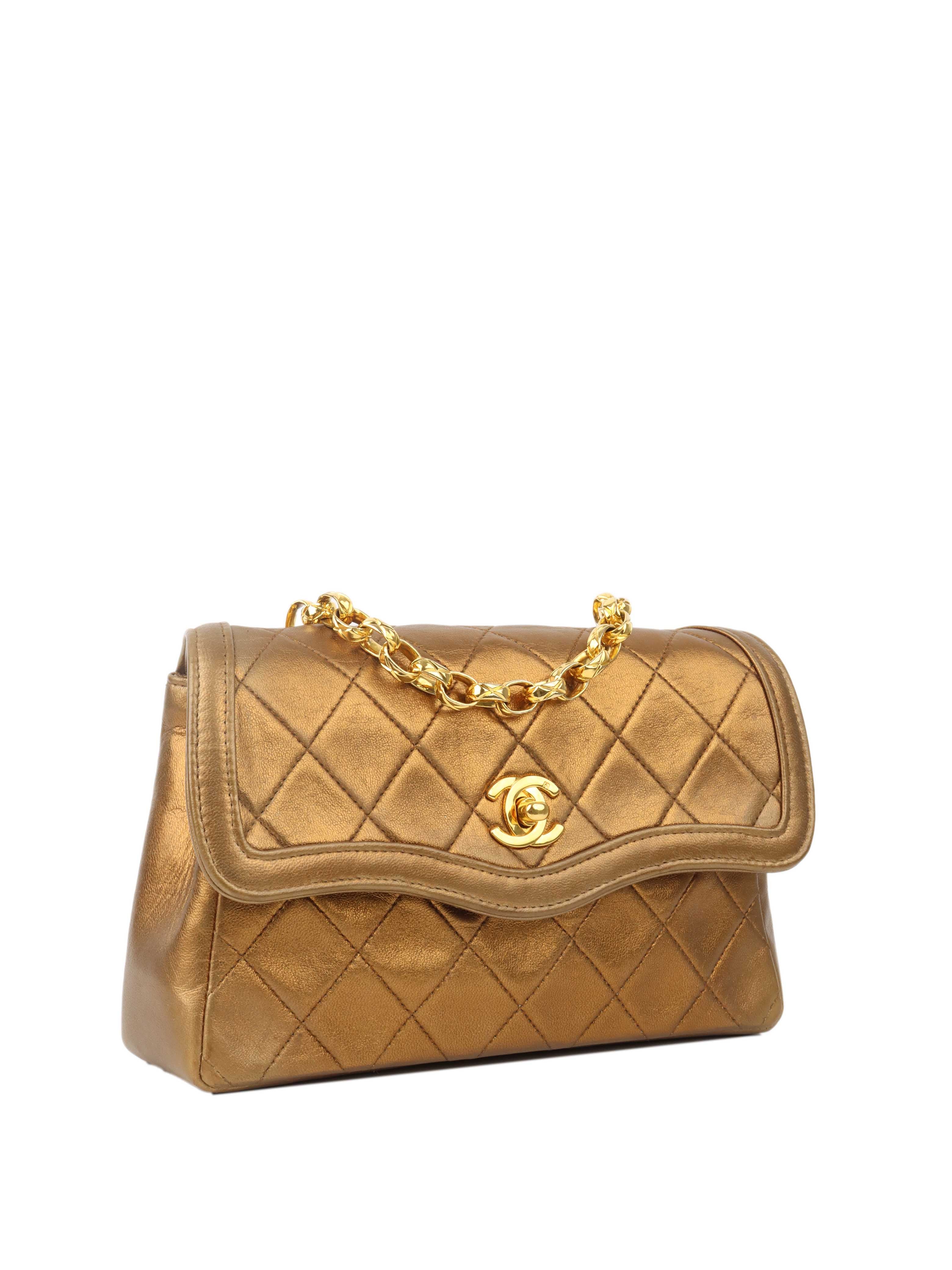 Vintage Chanel Gold Metallic Chain Bag - Luxury Crossbody Purse for Women, Perfect for Evening Parties & Special Occasions