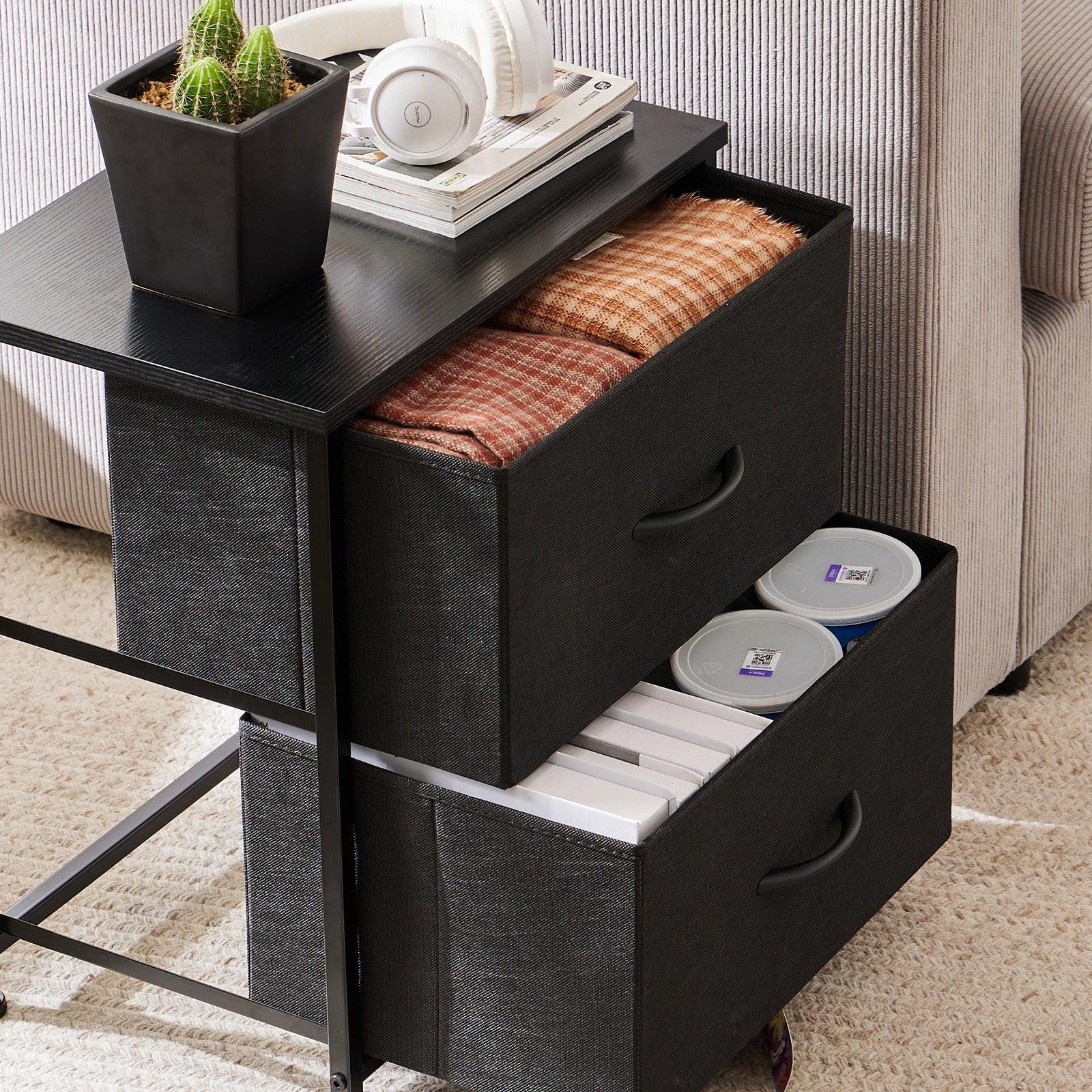 Black Metal Frame & Wood Top Dresser Drawers - 2 Pack Set for Bedroom, Living Room, or Office Storage Organization