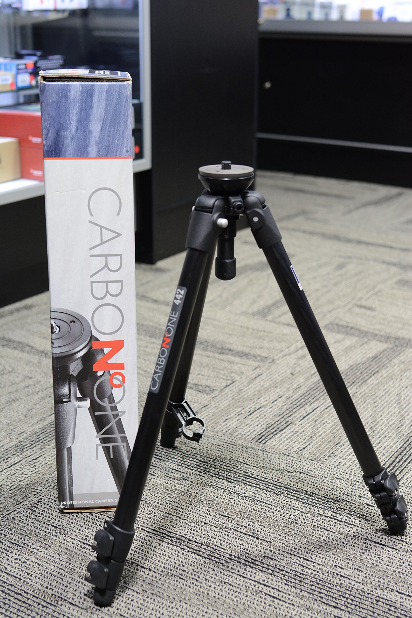Manfrotto 442L Carbon Fiber Video Tripod - Professional 3445 Carbon ONE Tripod for DSLR & Camcorders - Perfect for Outdoor Filming, Travel Vlogging & Studio Photography
